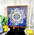 Vintage Framed Crochet and Blue Velvet Wall Decor