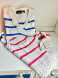 Vintage 80s Striped Cableknit Cropped Sweater - OBR Knits Small