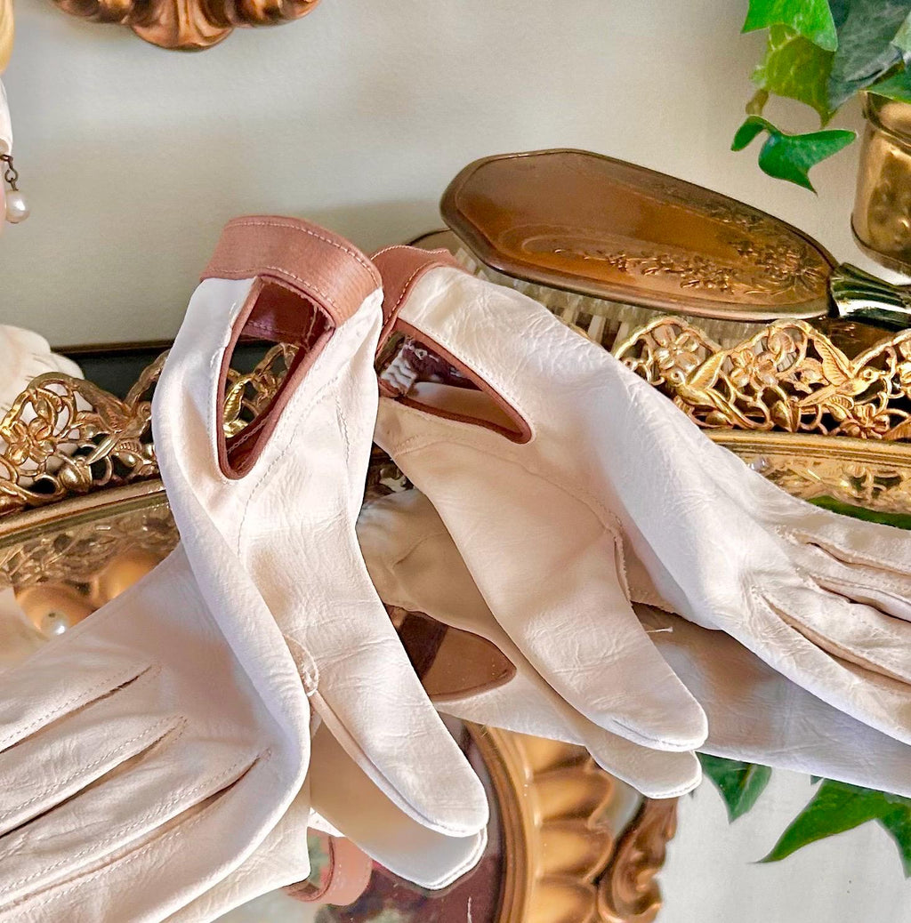 vintage Van Raalte Nylon Gloves in Cream, Brown