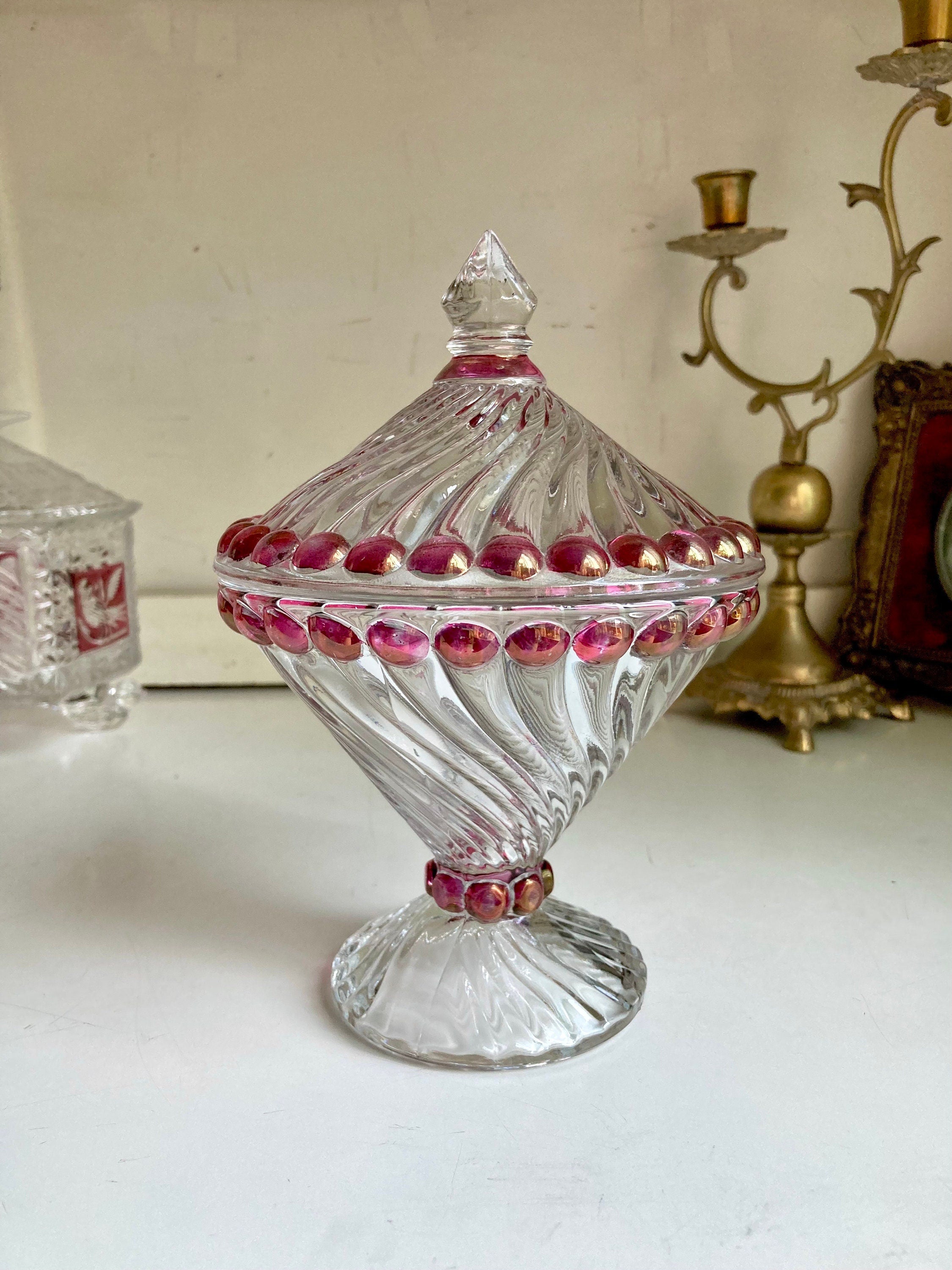 Vintage Westmoreland Ruby Flashed Swirl Candy Dish with Lid