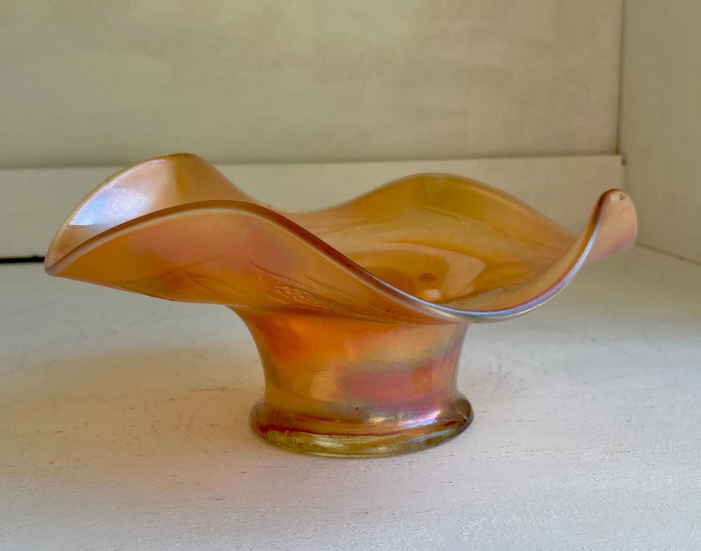 Vintage FENTON Blackberry Spray Carnival Glass Bowl - Marigold Bon bon Dish