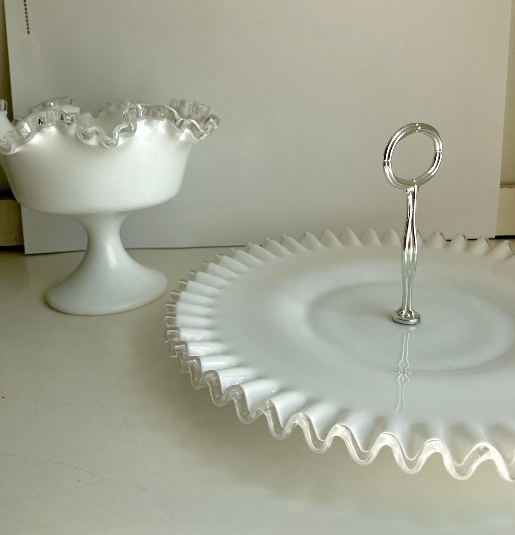 Vintage Fenton Silvercrest Milk Glass: Crimped Bowl or Serving Tray