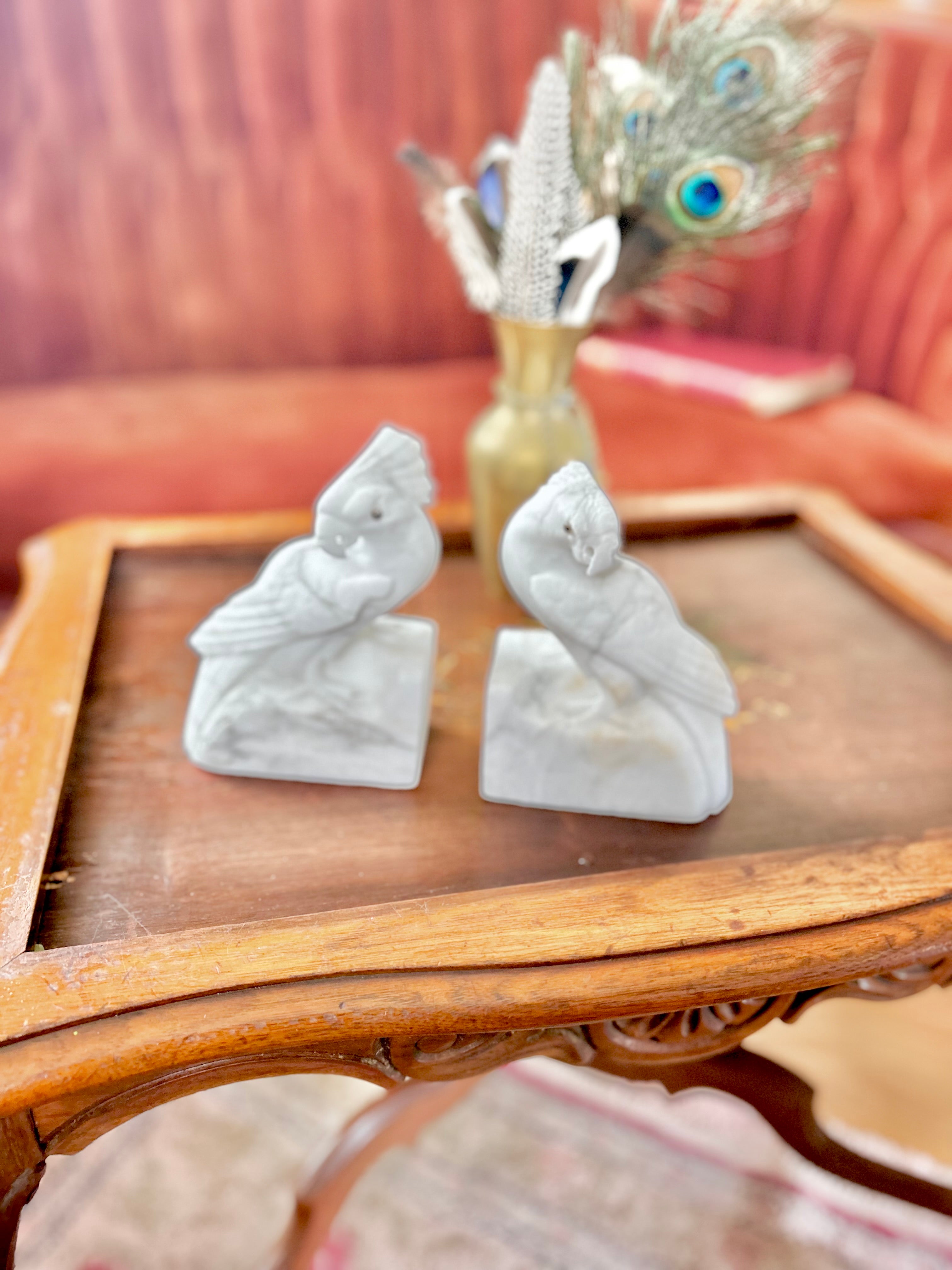 Vintage Hand-carved Natural Stone Bird Bookends - Vintage Worn
