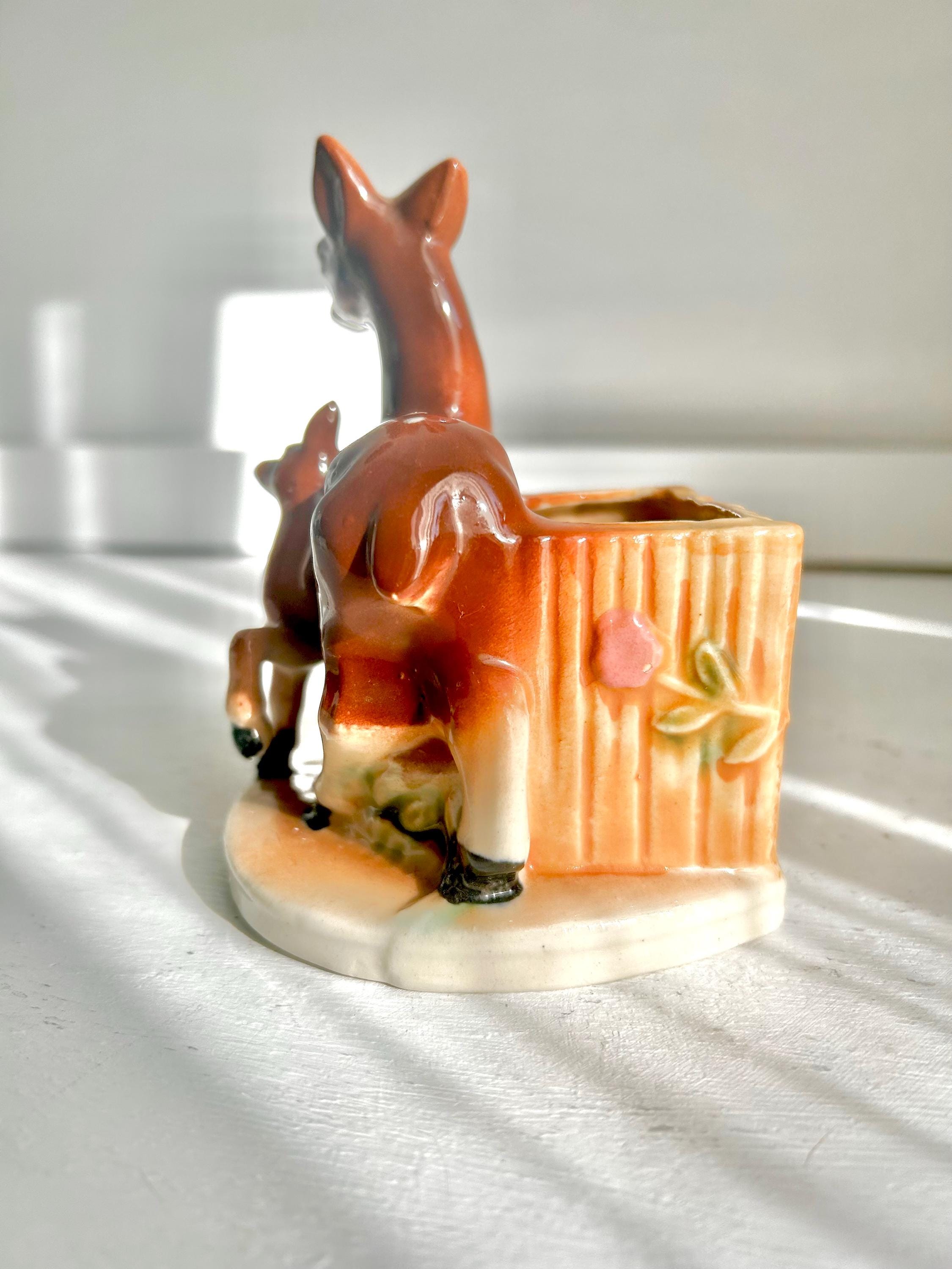 Vintage Ceramic Deer Planter: Mid-Century Doe and Fawn Flower Container