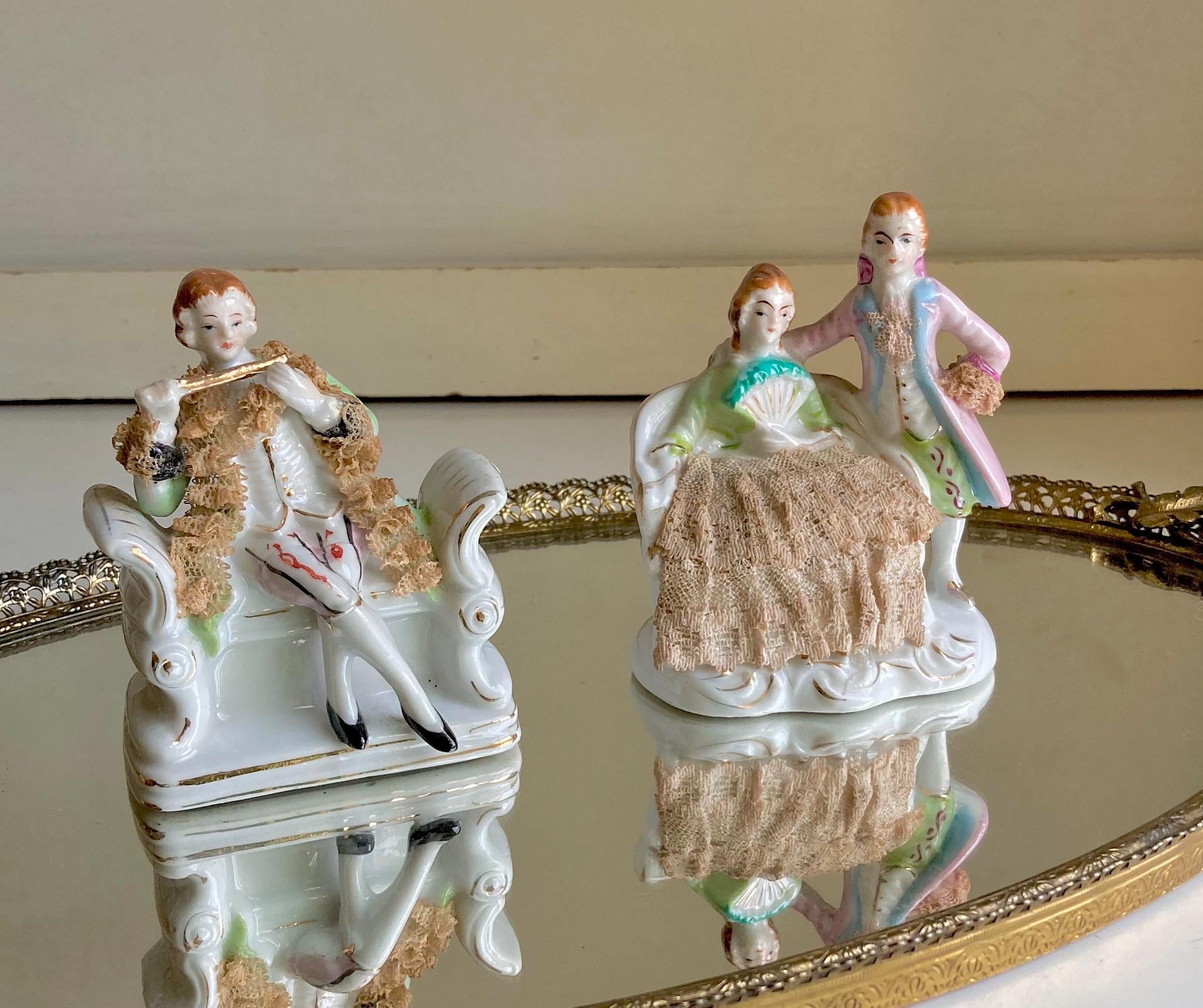 Vintage Victorian Dresden Lace Style Porcelain Figurines Royal Japan: Choose from 2