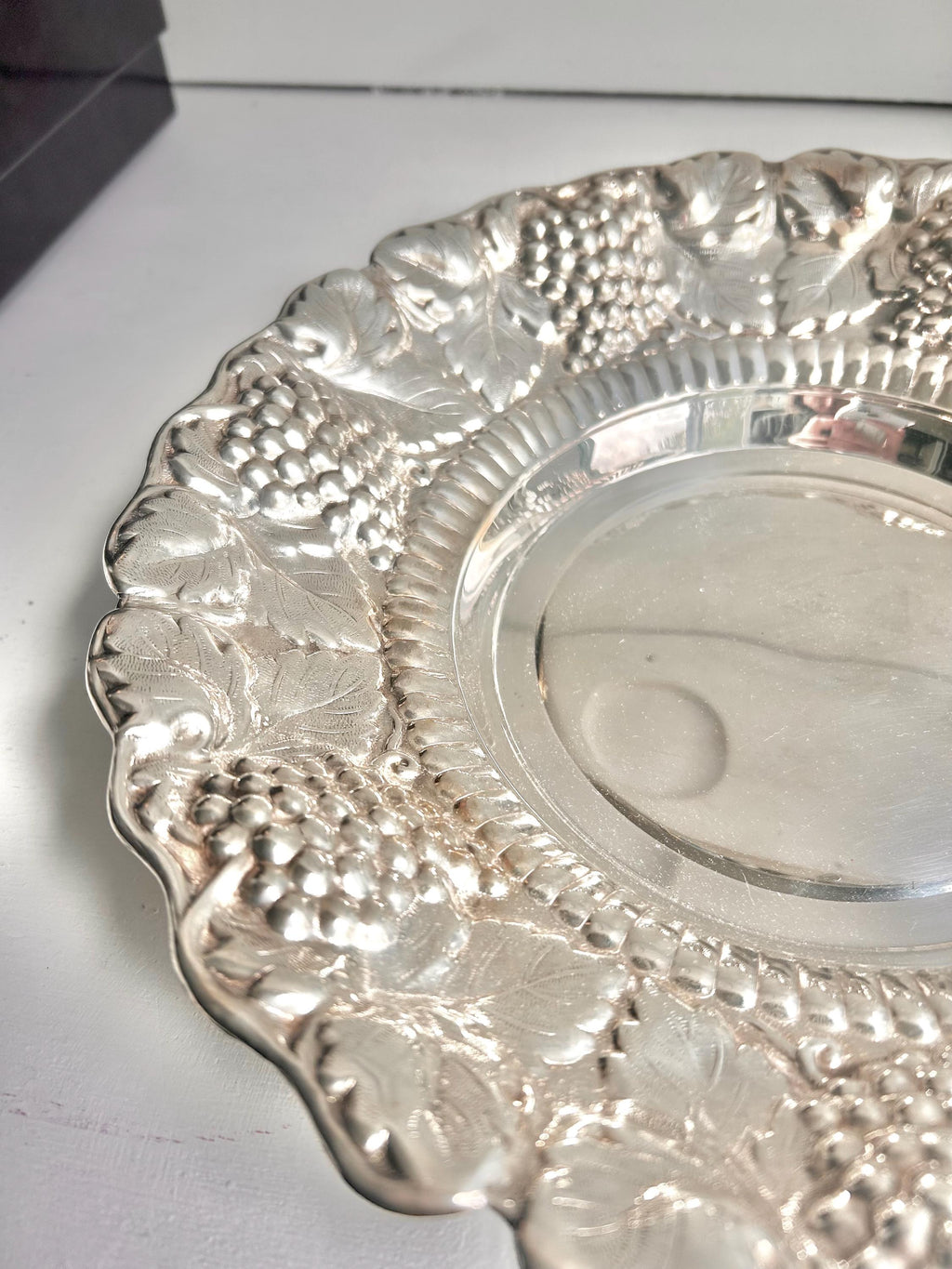 Vintage Silverplate Bowl: William Adams Repousse Grape Cluster Serving Dish