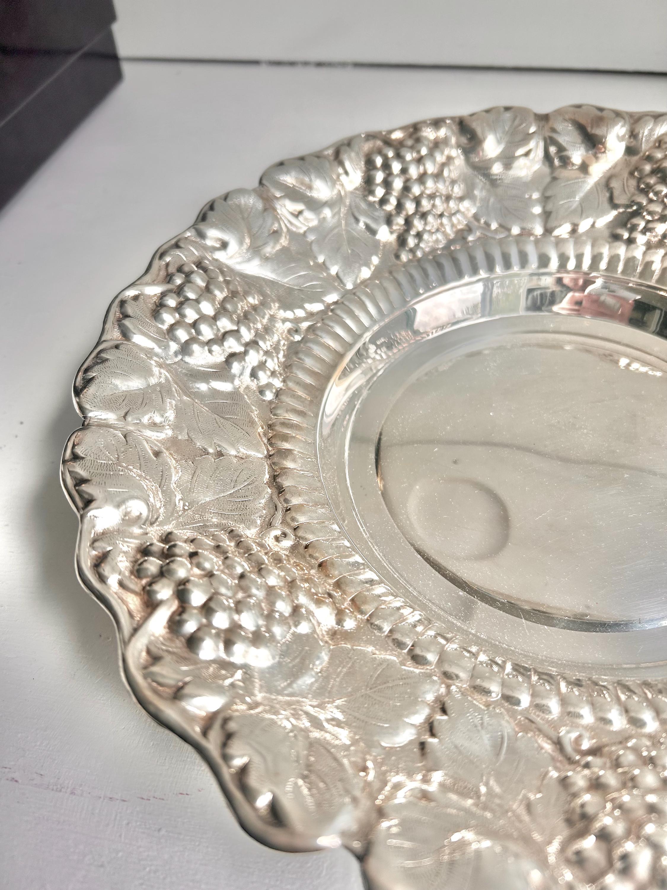Vintage Silverplate Bowl: William Adams Repousse Grape Cluster Serving Dish