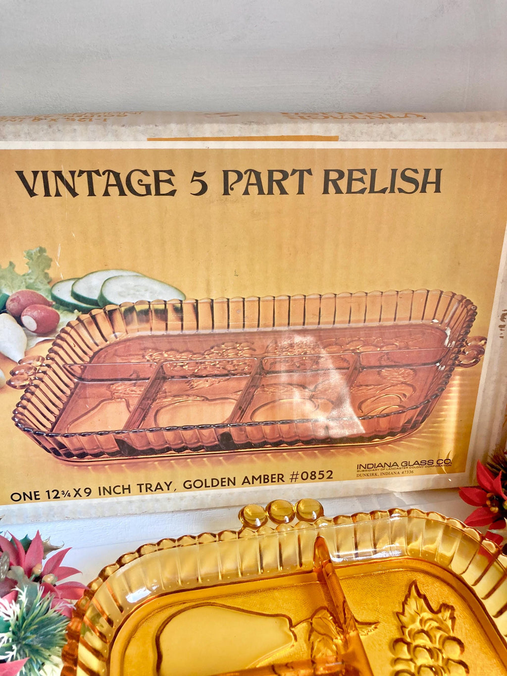 Vintage Amber Glass Tray: Indiana Glass Harvest Divided Platter