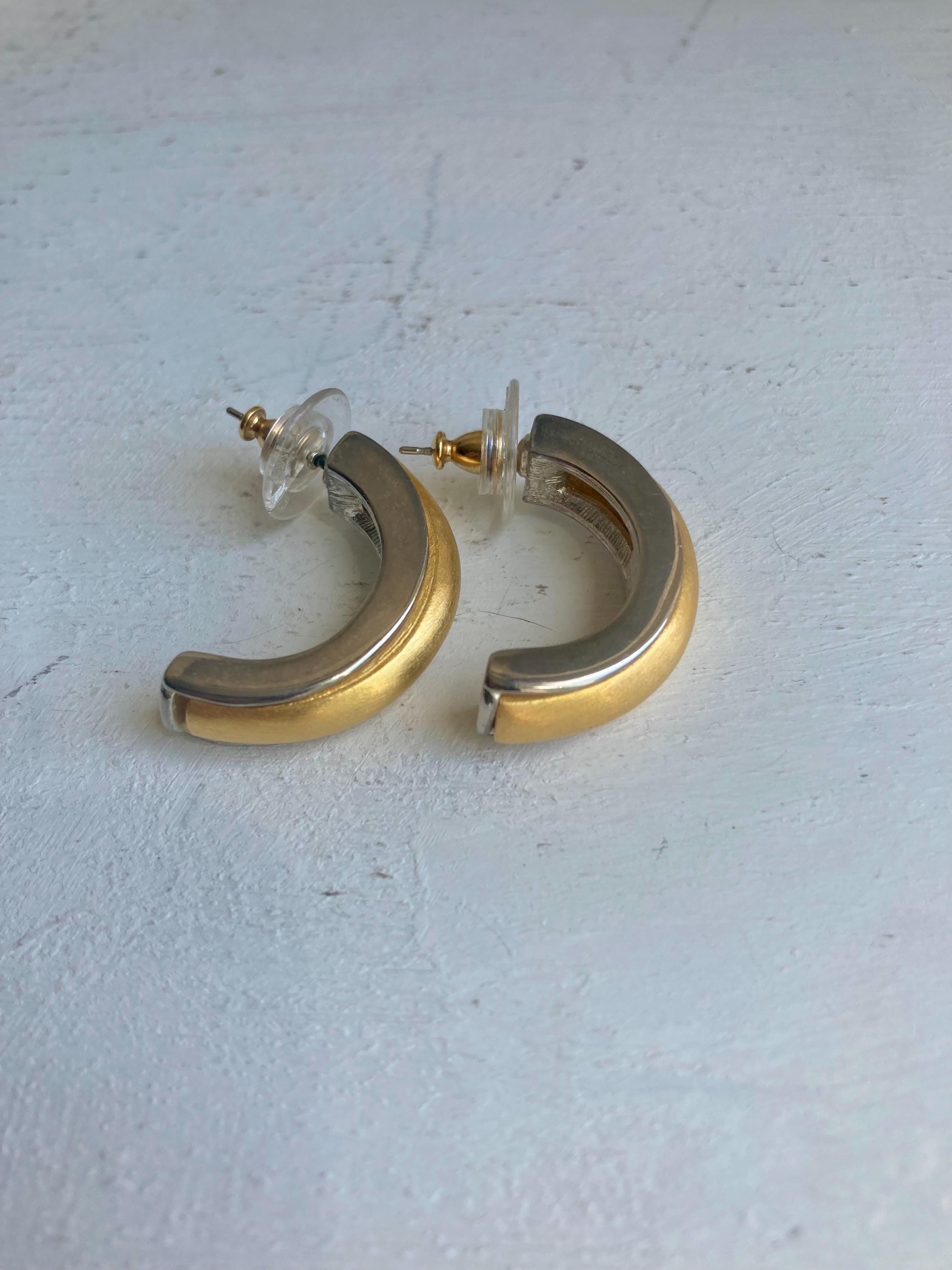Vintage 1980s Two-Tone Half Hoop Earrings: Gold & Silver Tone