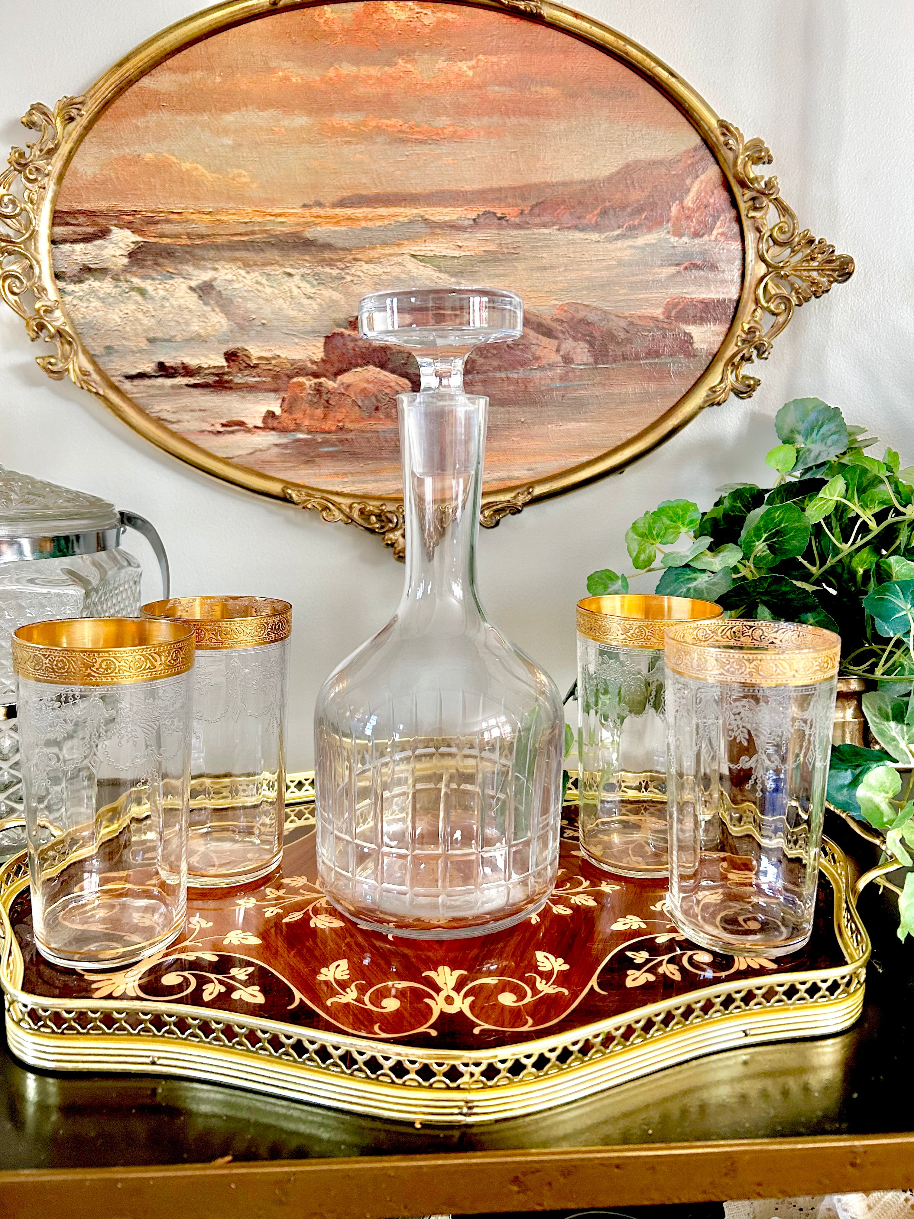 Vintage MCM Cut Crystal Glass Decanter