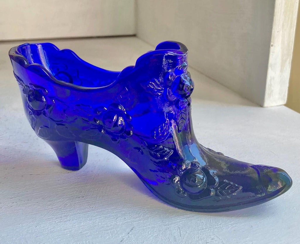 Vintage Blue Glass Slippers: Fenton, LE Smith, Hobnail, Daisy Button