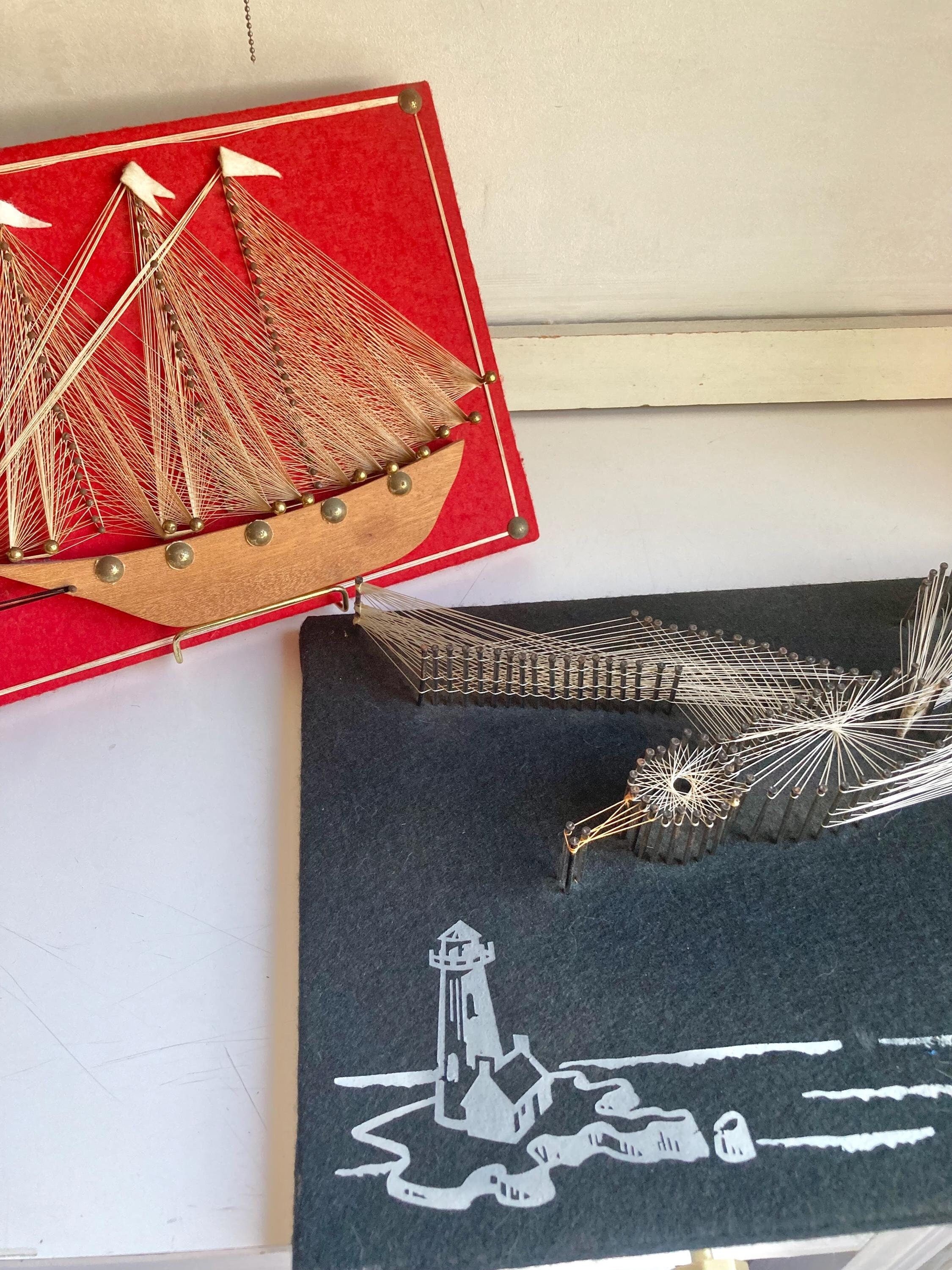 Vintage Nautical String Art – Handmade Felt Ocean Wall Decor