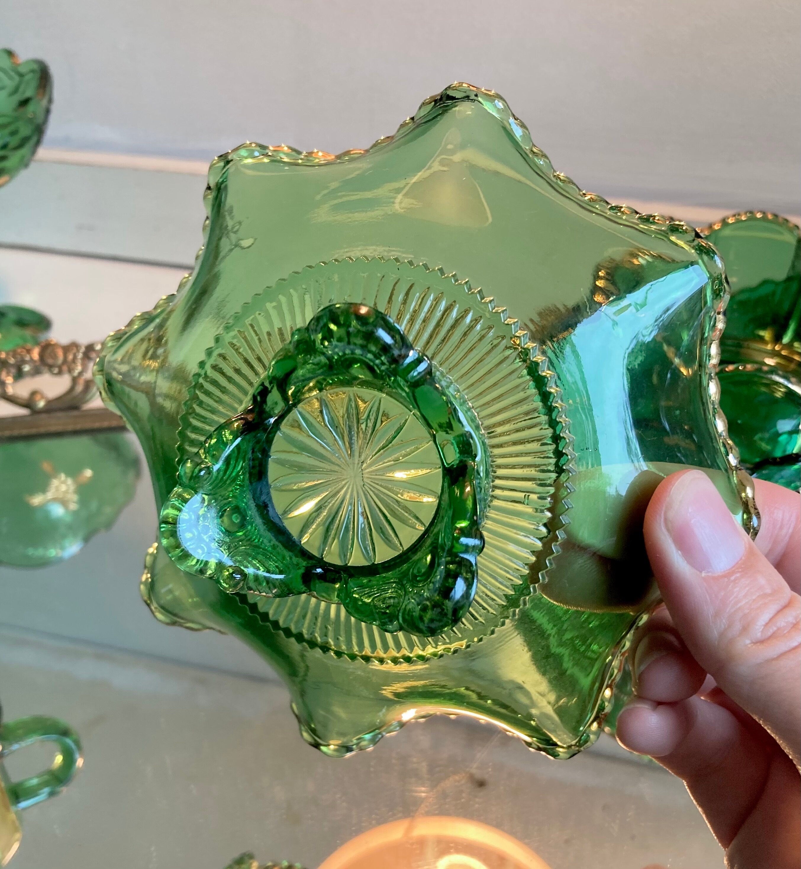 Antique EAPG Emerald and Gold Trim Glassware: Choose from 4