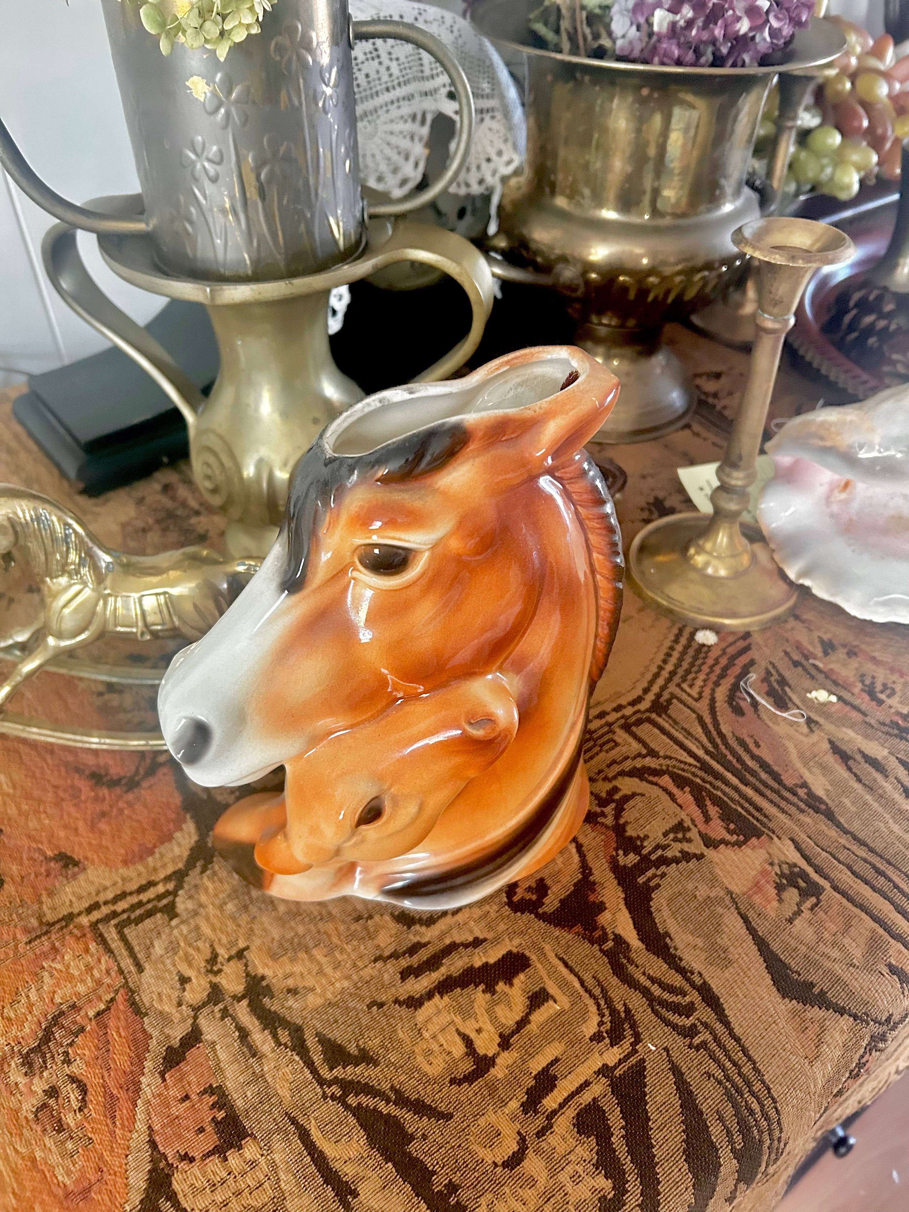 Vintage Royal Copley Ceramic Horse and Foal Vase