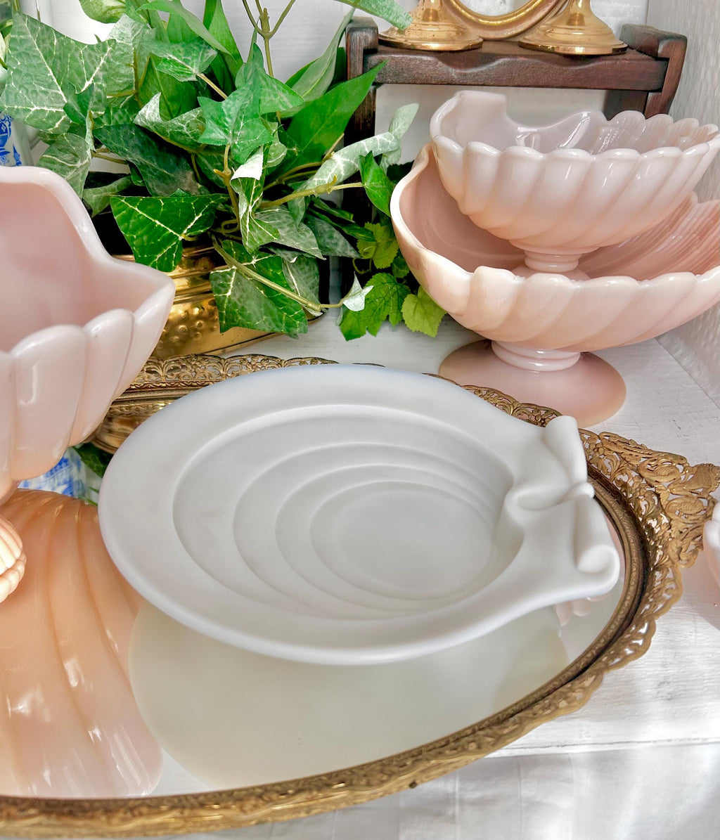 Antique French Opaline Glass Welled Seashell Dish