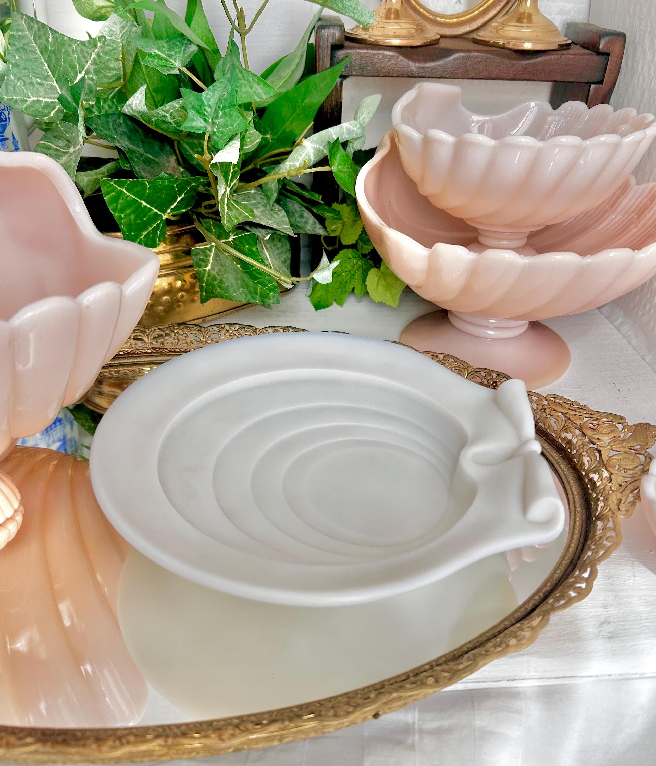 Antique French Opaline Glass Welled Seashell Dish