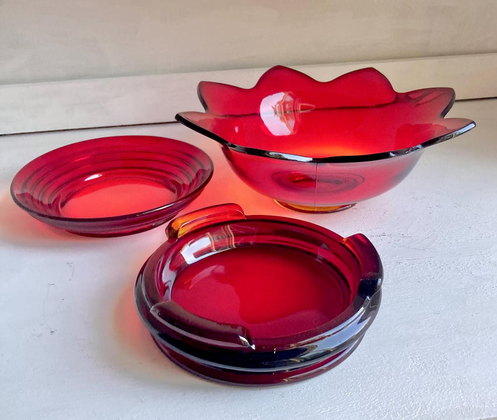 Vintage Red Amberina Glassware - CHOOSE from Fenton, Cadmium UV Glow, Bowls and Dishes
