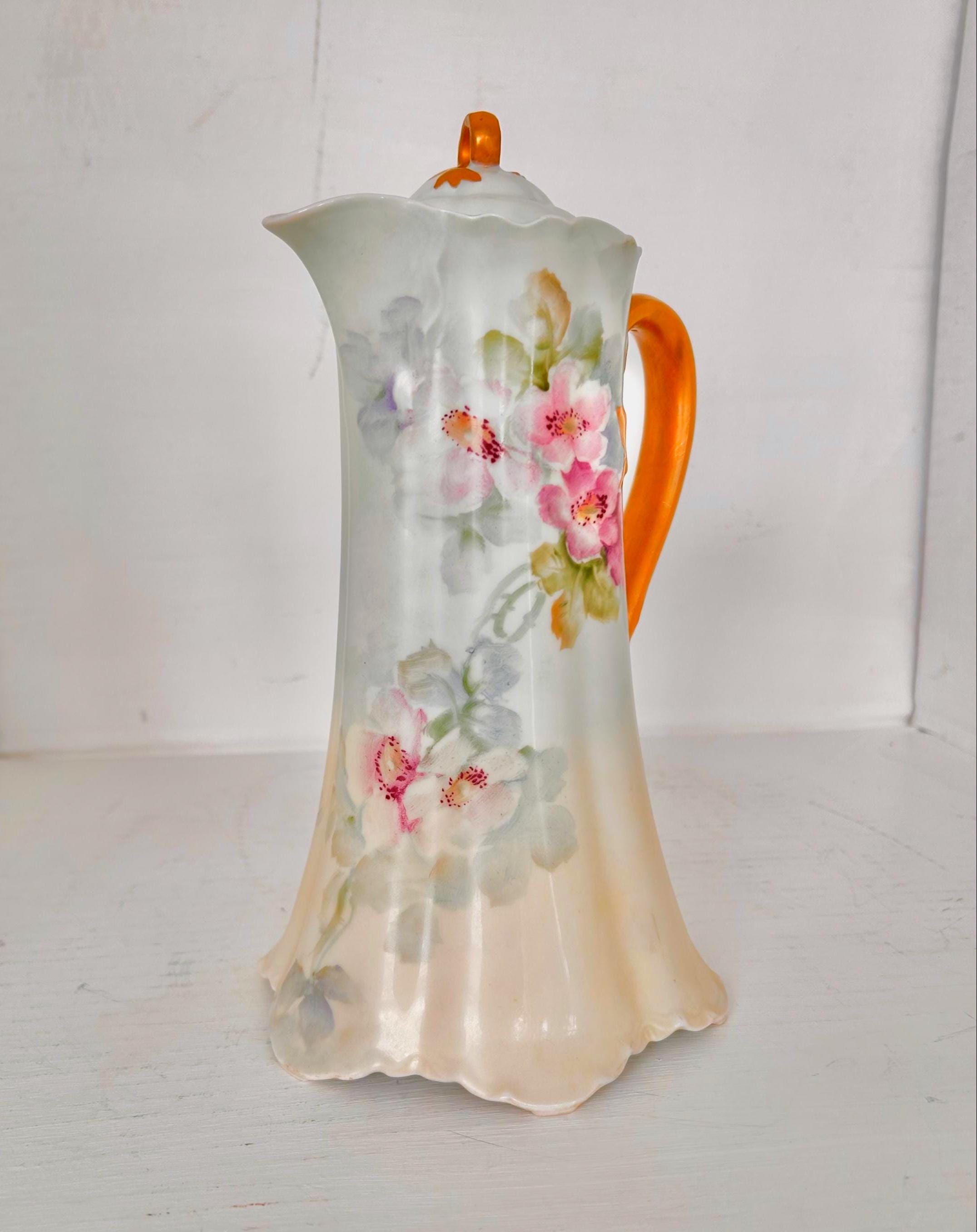 Vintage Haviland Limoges Porcelain Chocolate Pot with Roses