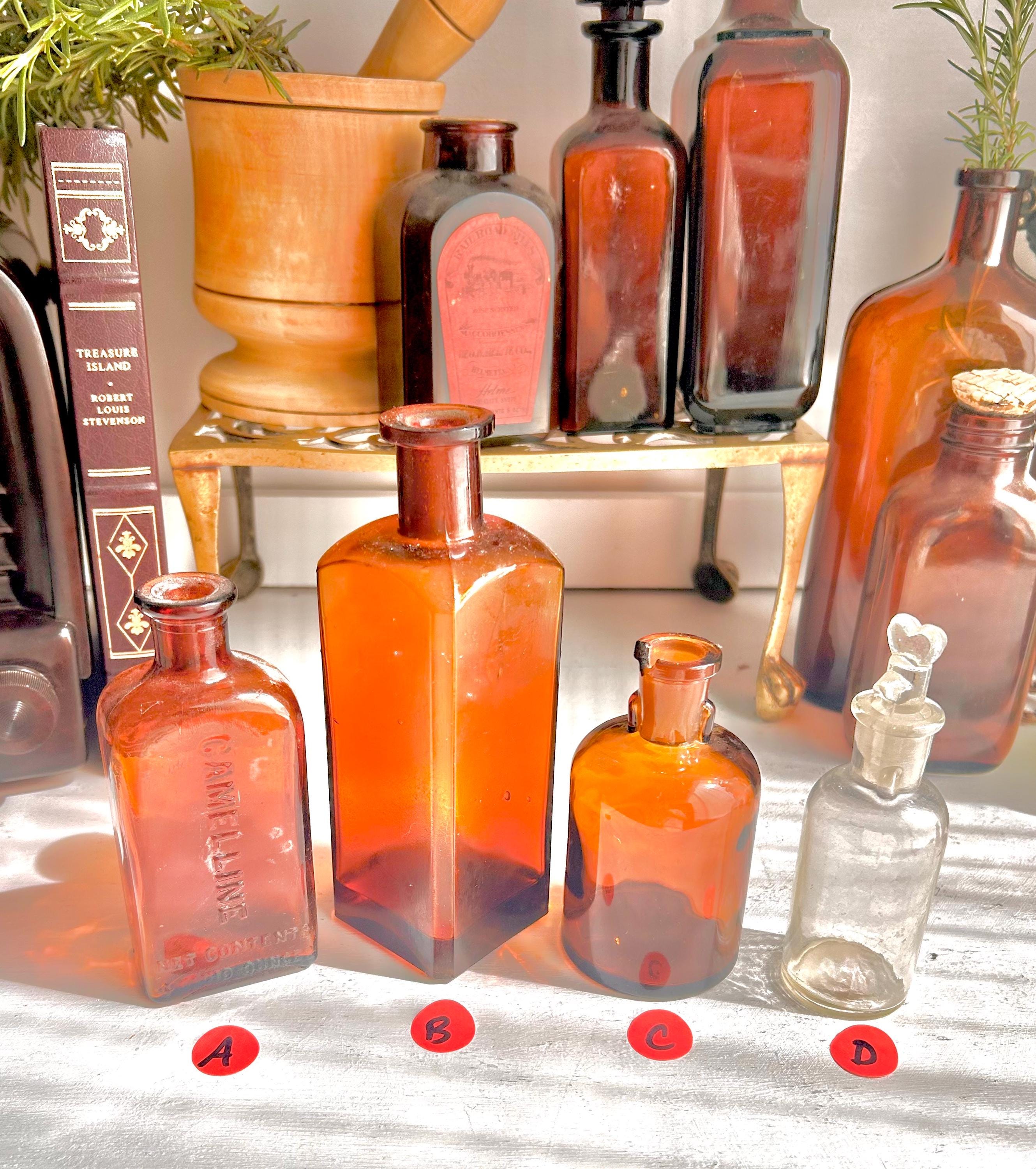 Vintage Amber Apothecary Bottle: Collectible Brown Glass, Choose Your Style