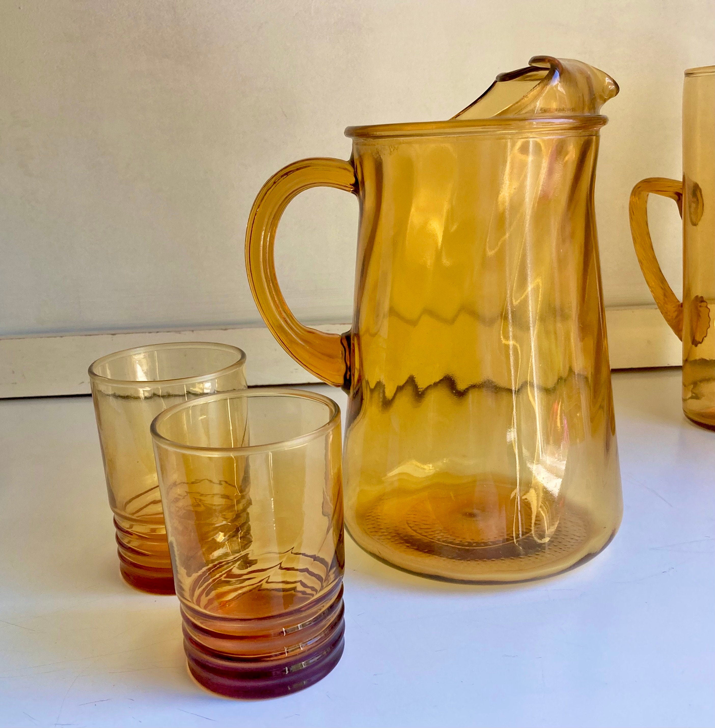 Vintage Amber Glass Barware - Pitchers and Tumblers: Choose from 3