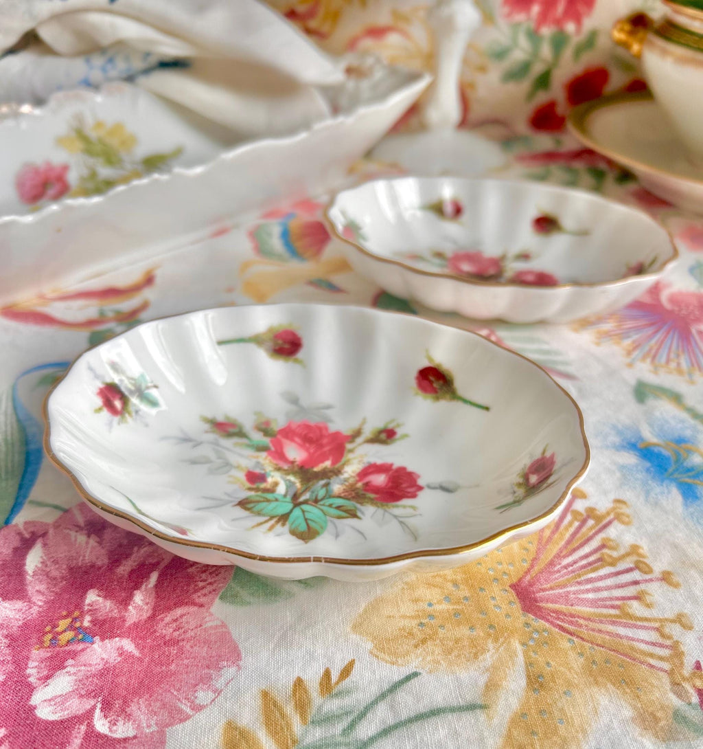 Vintage Hammersley Rose Trinket Dishes: Fine Bone China with Gold Trim