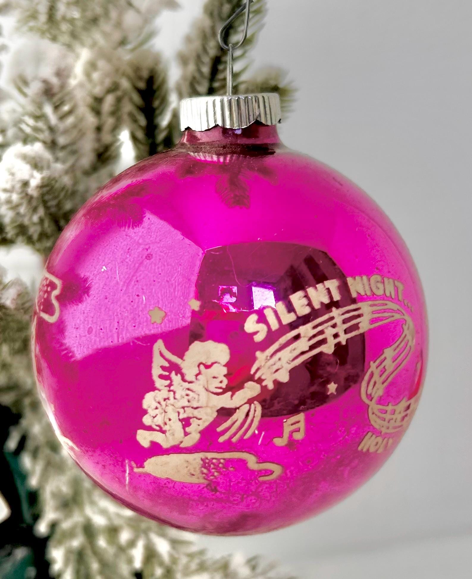 Vintage Stenciled Glass Christmas Ornament: Flocked Holiday Bulbs, USA Made