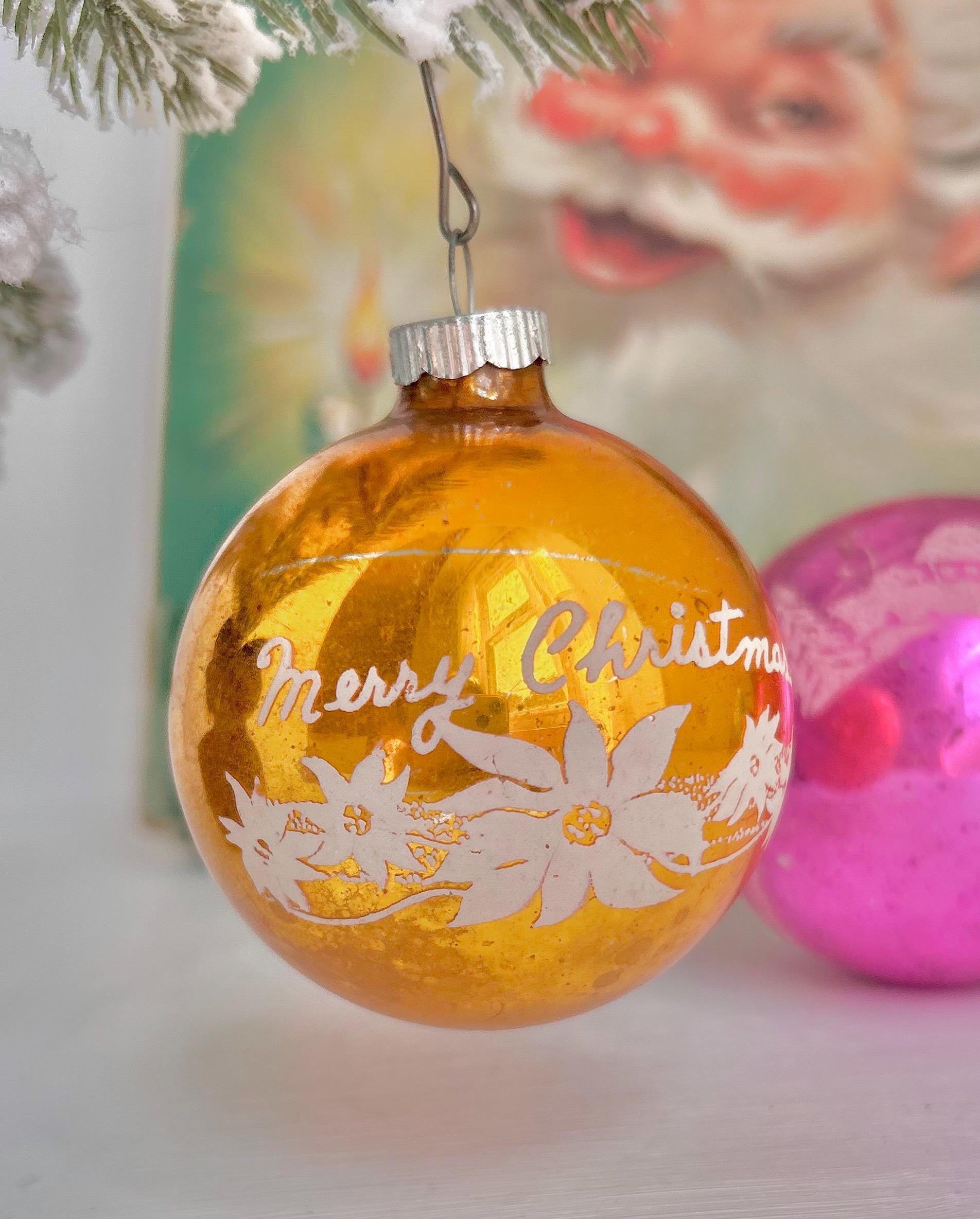 Vintage Stenciled Glass Christmas Ornament: Flocked Holiday Bulbs, USA Made