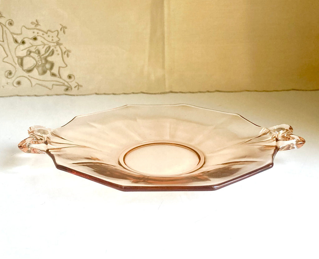 Fostoria Amber Depression Glass Plate, Butterfly Bow Handles, Fairfax 2375