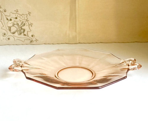 Fostoria Amber Depression Glass Plate, Butterfly Bow Handles, Fairfax 2375