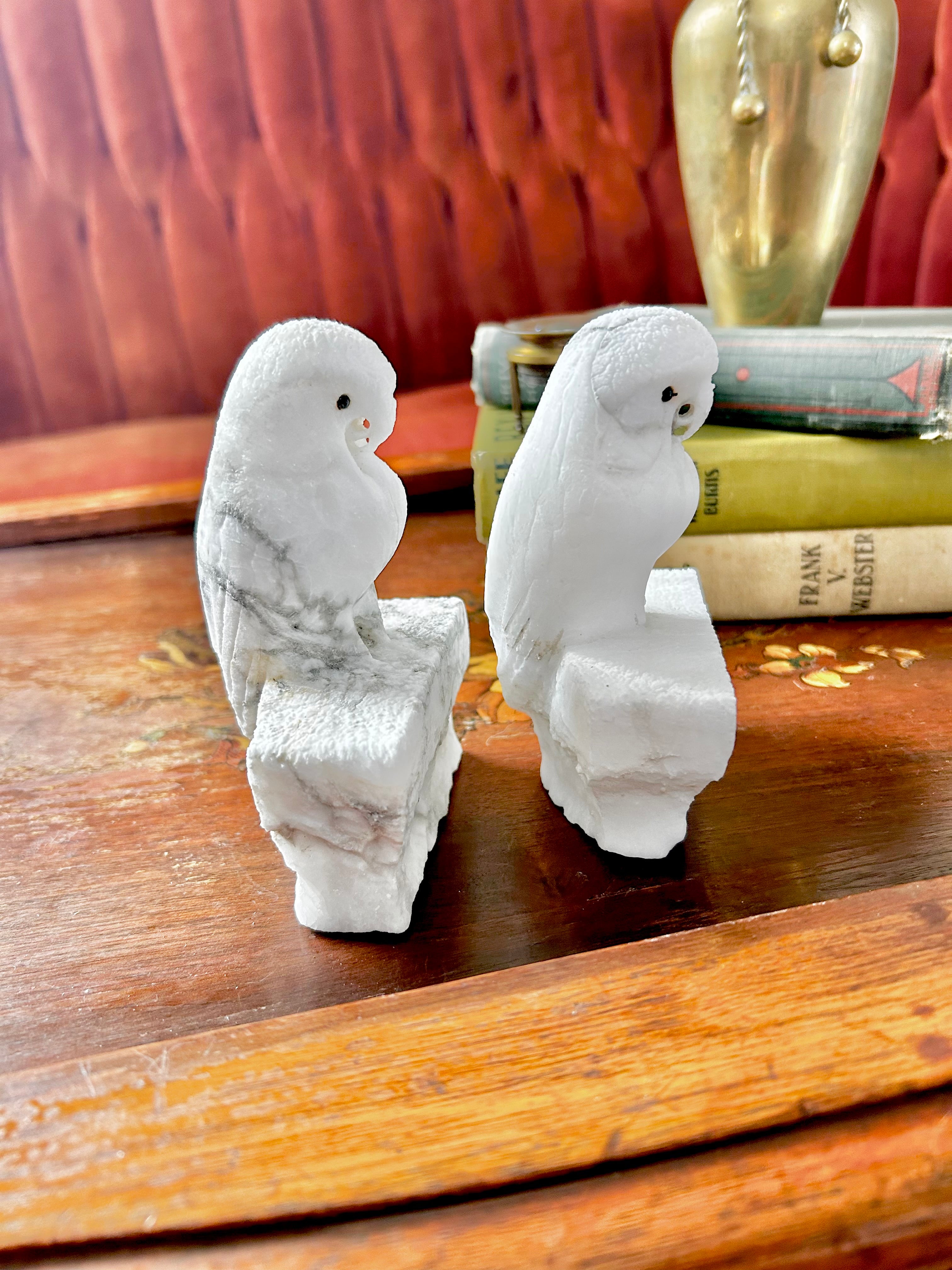 Vintage Hand-carved Natural Stone Owl Bookends