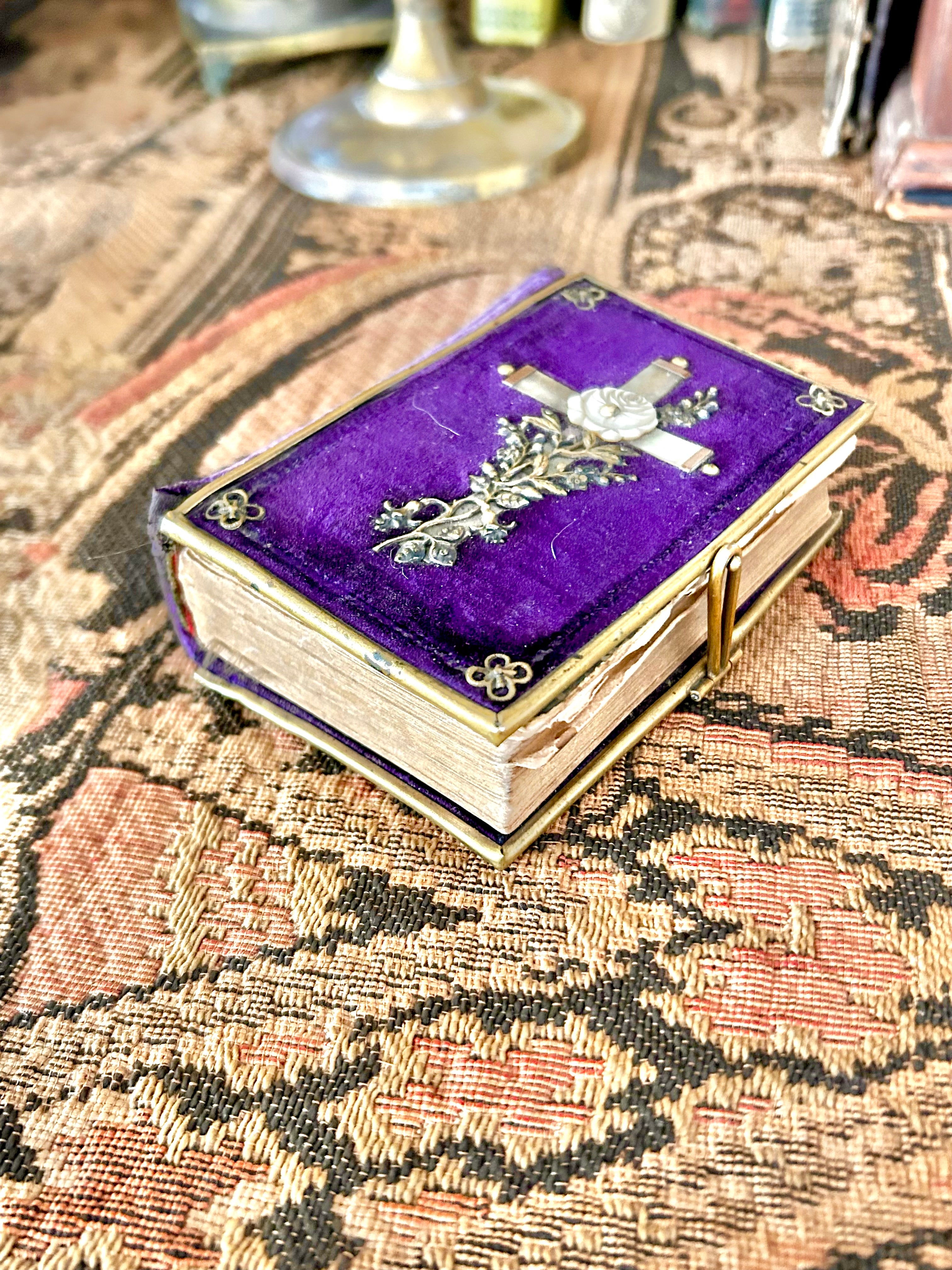 Antique 1880s Velvet Brass Pocket Prayer Book