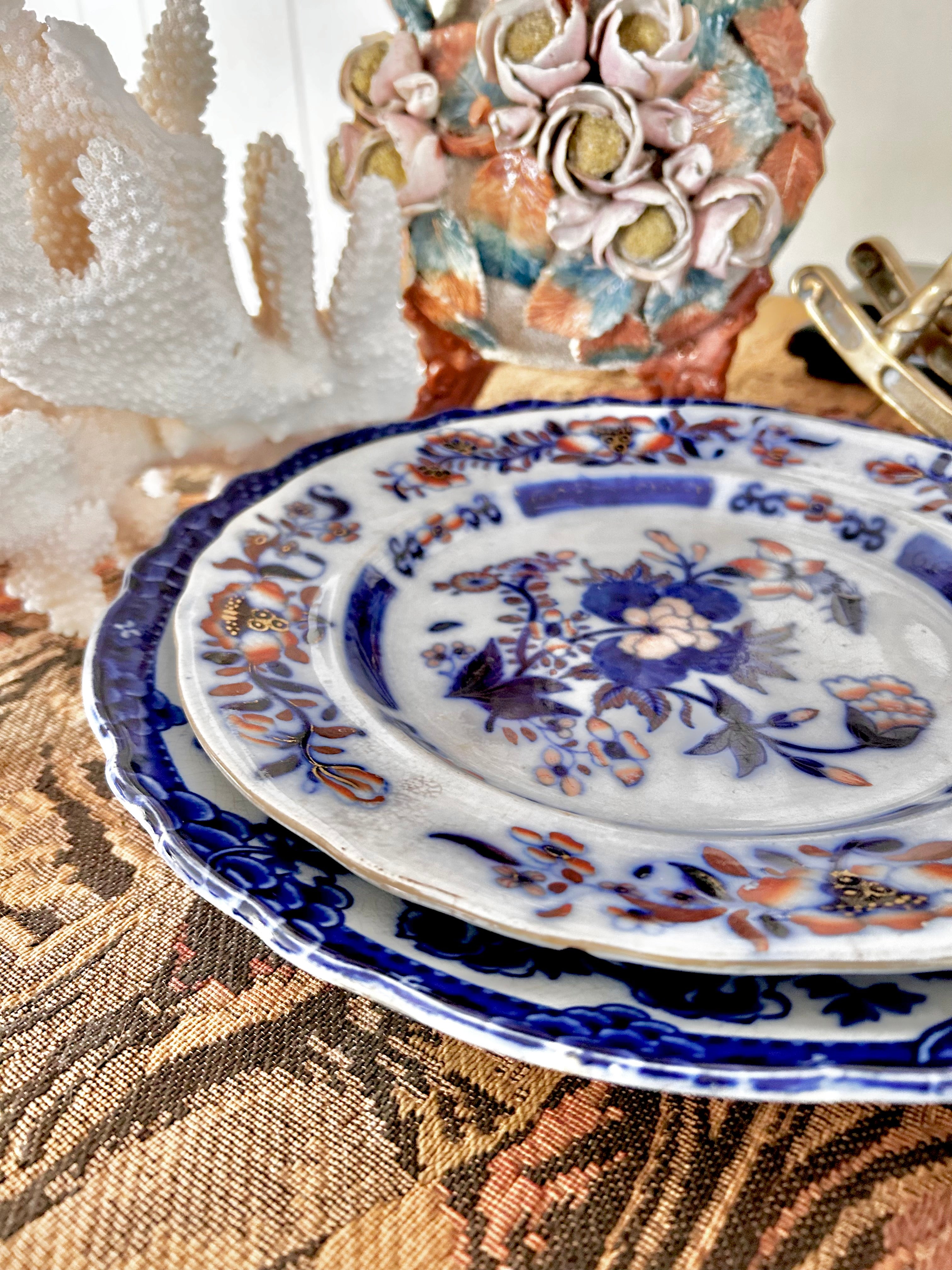 Antique Stained Ironstone French China Imari Plate