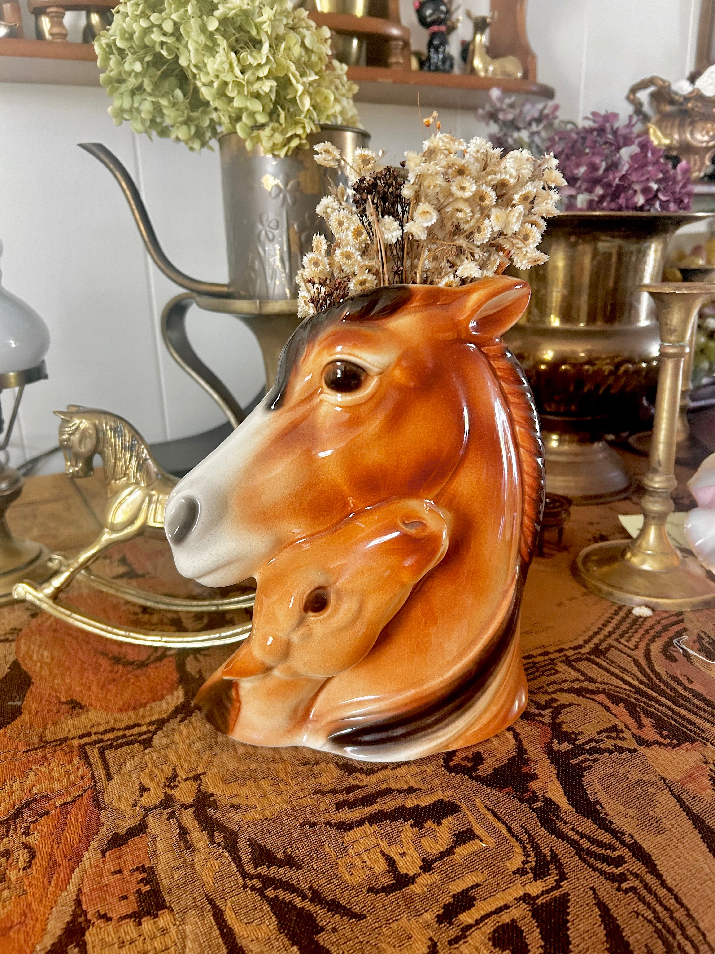Vintage Royal Copley Ceramic Horse and Foal Vase