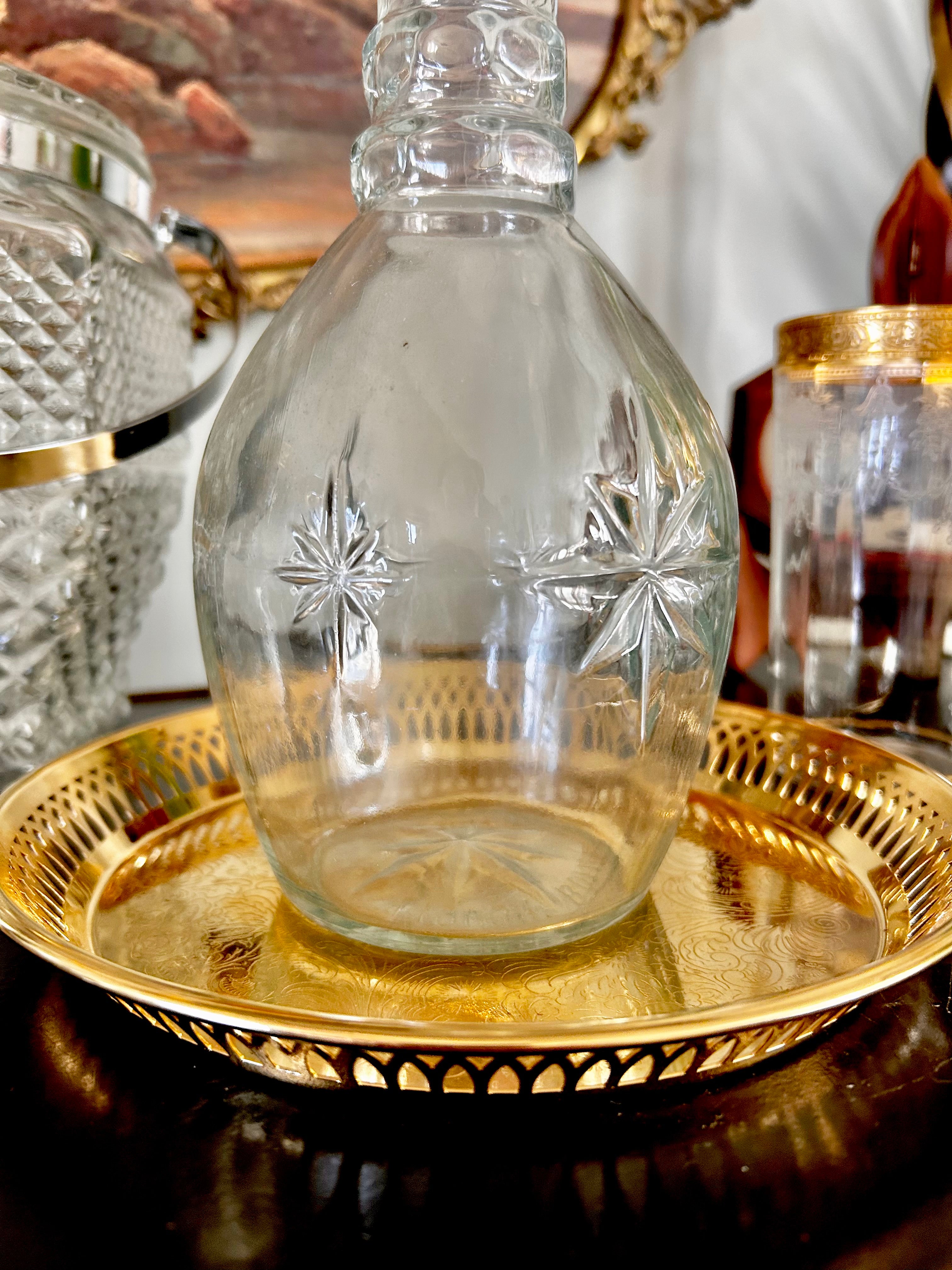 Vintage Glass Decanter Star Pattern H. Walker