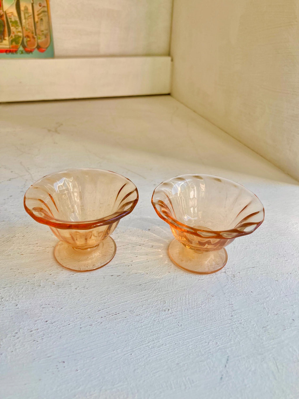 Vintage Fostoria Amber Glass Nut Cups - Swirl Pattern, Set of 2