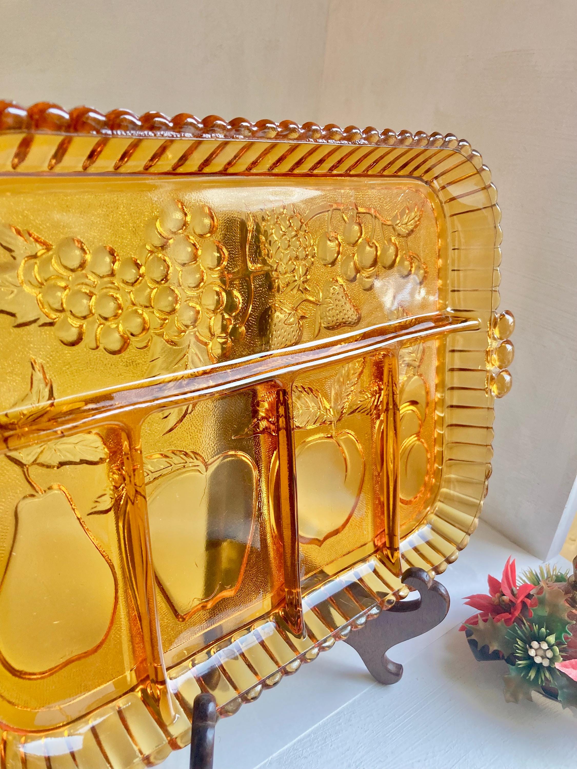 Vintage Amber Glass Tray: Indiana Glass Harvest Divided Platter