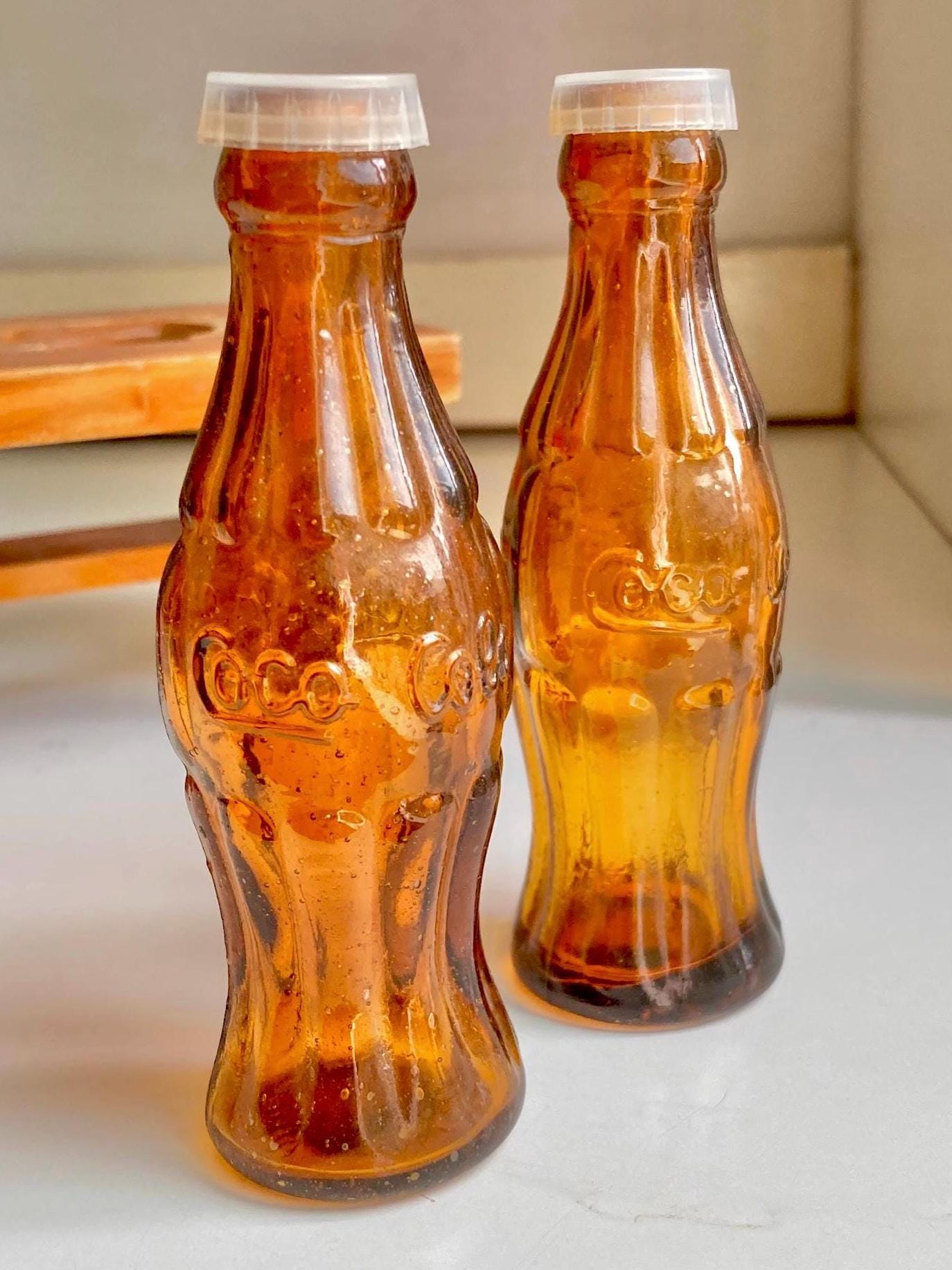 Vintage Salt and Pepper Shaker Set with Coca Cola Bottles and wooden Picnic Table