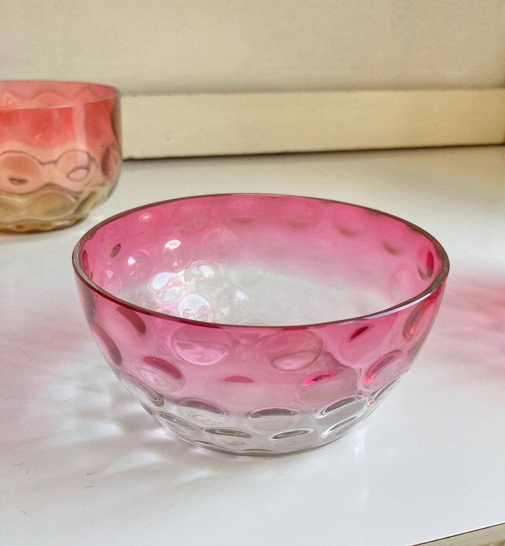 Antique Victorian Amberina Glass Bowl: Reverse Thumbprint Coin Dot