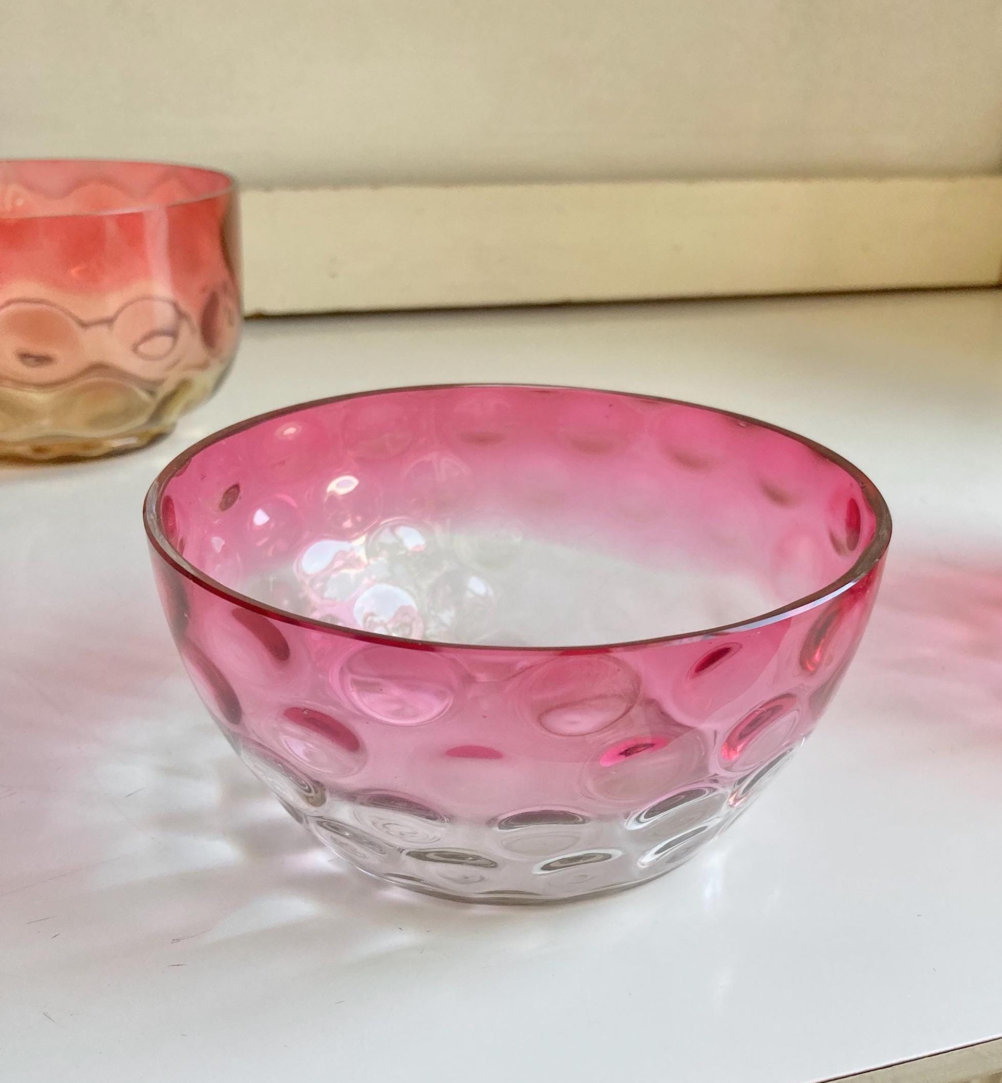 Antique Victorian Amberina Glass Bowl: Reverse Thumbprint Coin Dot