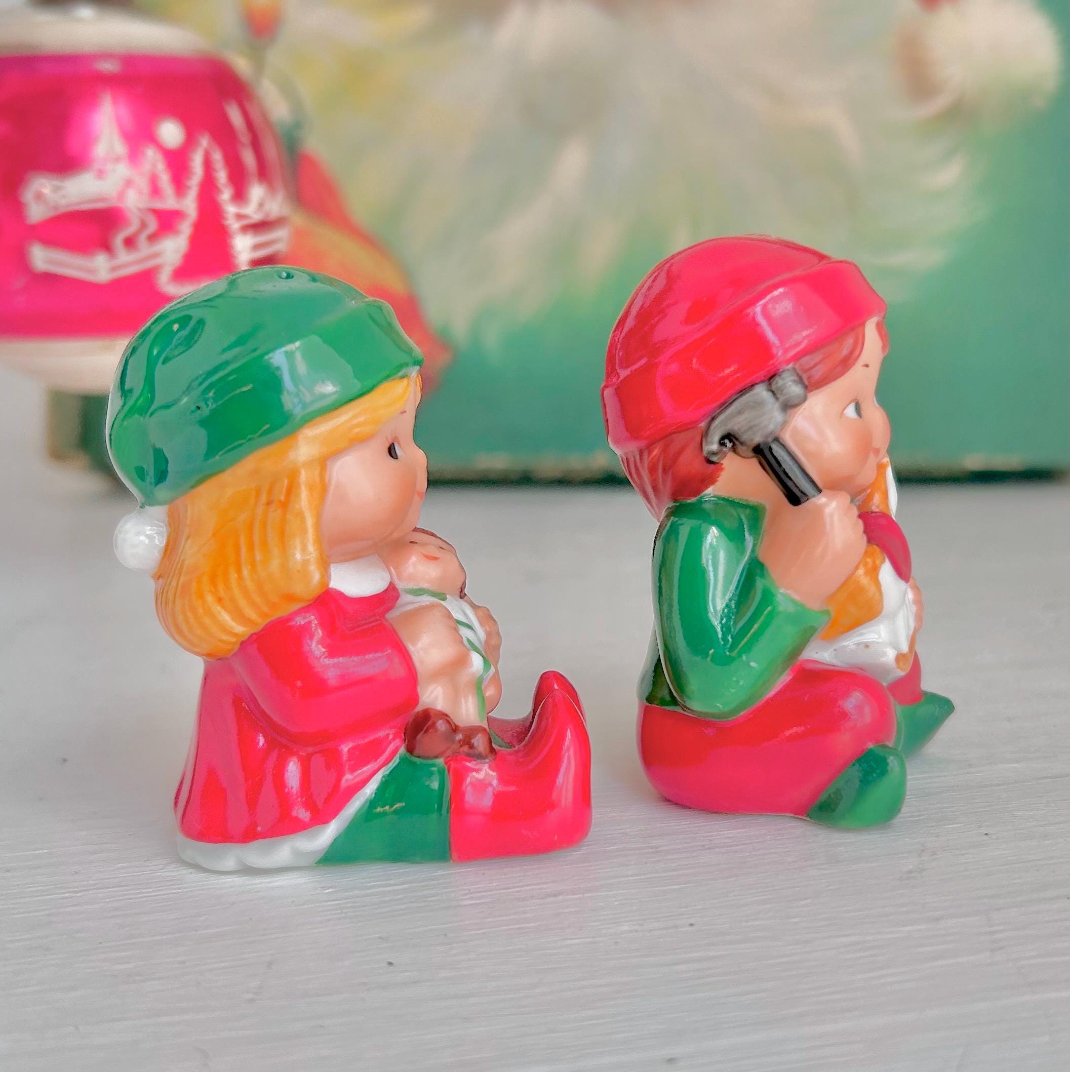 Vintage Avon Christmas Salt and Pepper Shakers - Boy and Girl Figurine Set (1983)