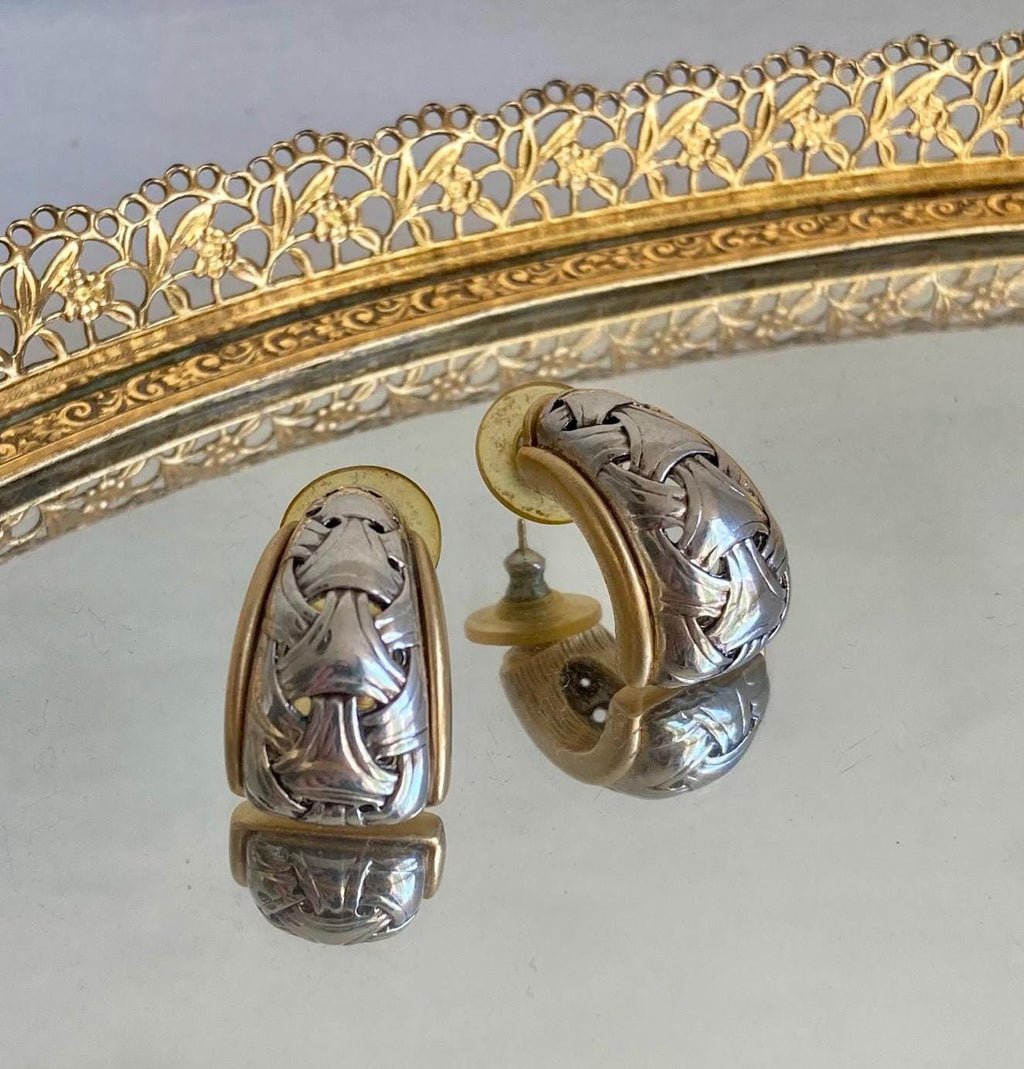 Vintage 1980s Two-Tone Half Hoop Earrings: Gold & Silver