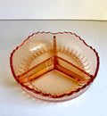 Vintage Amber Glass Divided Dish: Sawtooth Edge, 7-inch