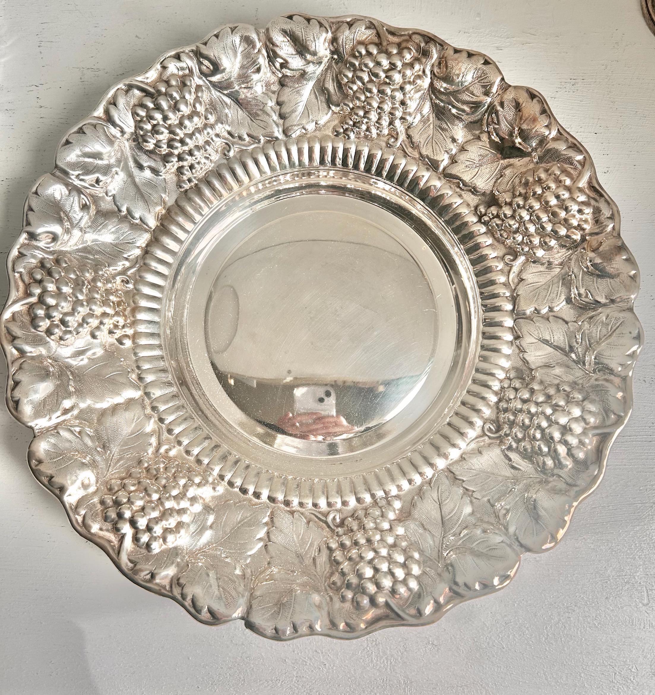 Vintage Silverplate Bowl: William Adams Repousse Grape Cluster Serving Dish