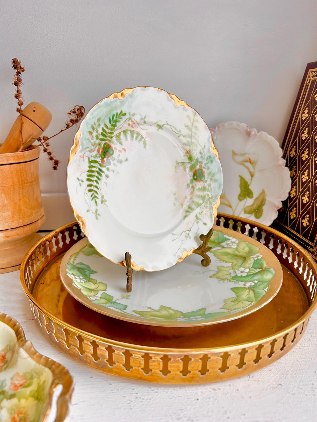 Vintage Bavaria Porcelain Plate: Shamrock Fern Leaf Gold Trim Detail
