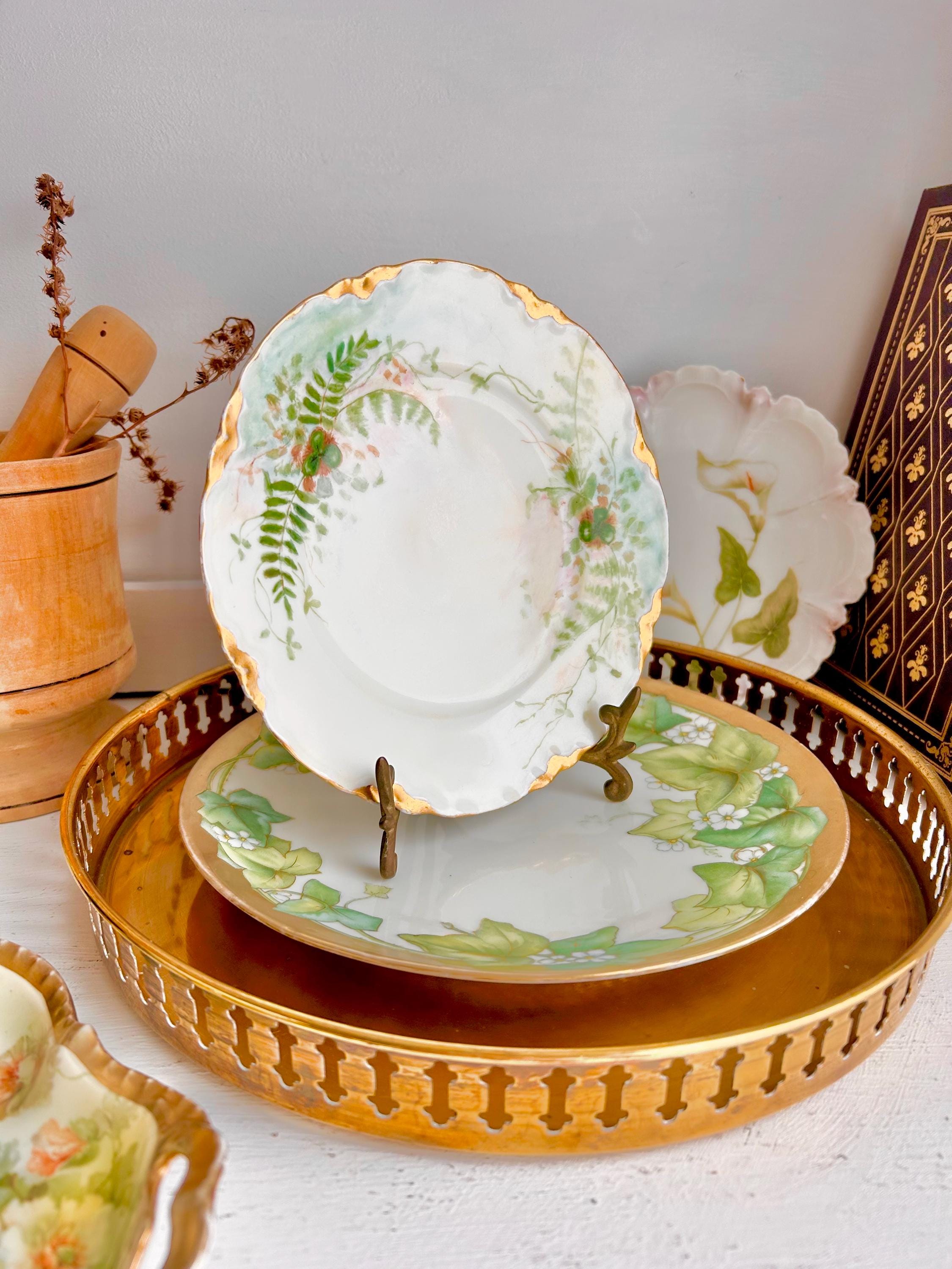 Vintage Bavaria Porcelain Plate: Shamrock Fern Leaf Gold Trim Detail