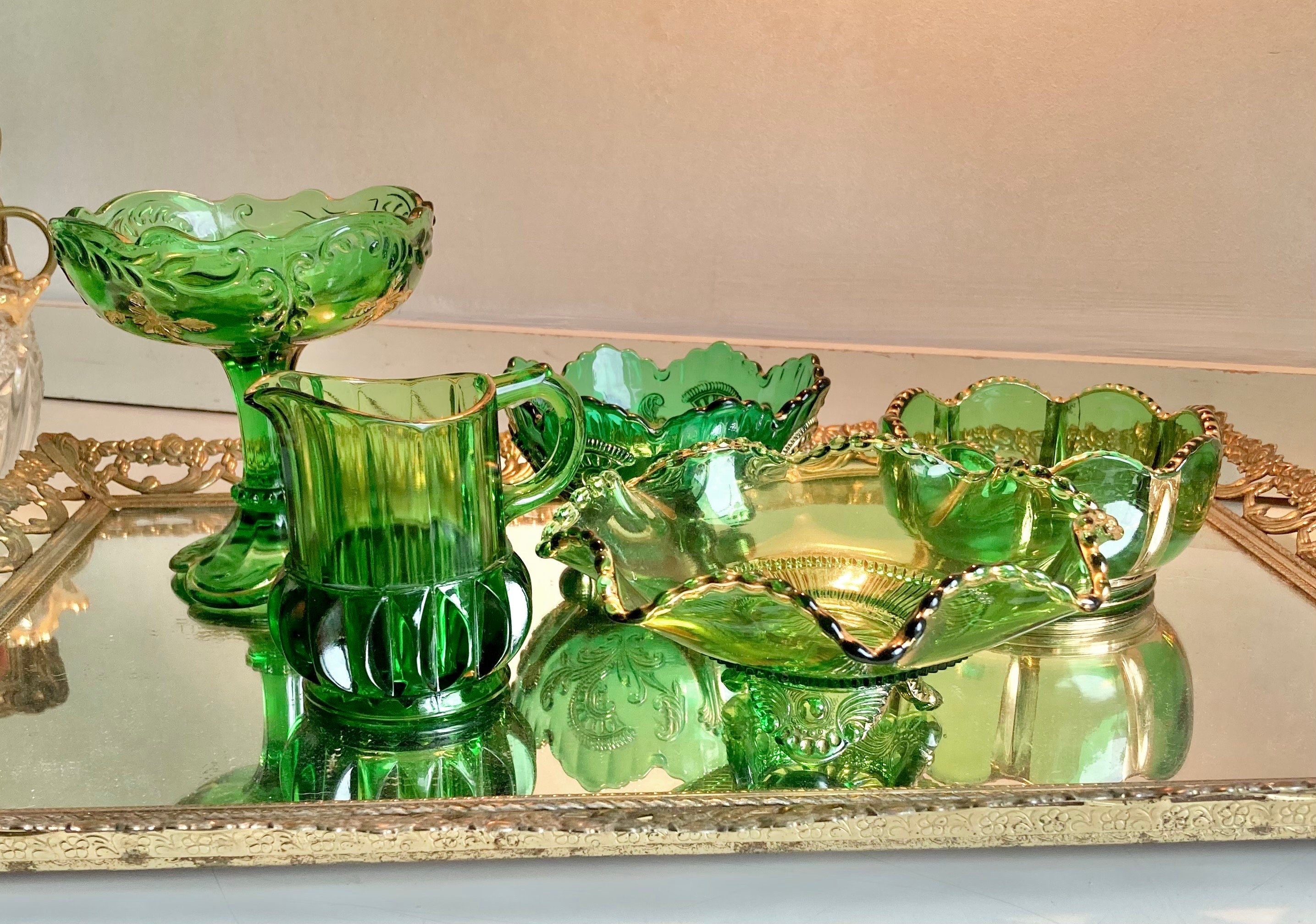 Antique EAPG Emerald and Gold Trim Glassware: Choose from 4