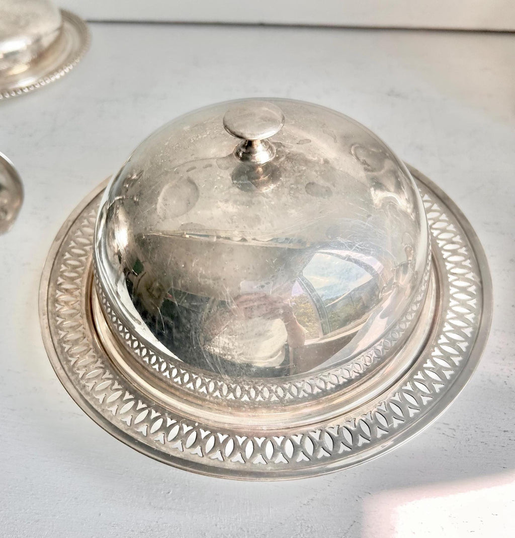 Vintage WMA Rogers Silver Plated Covered Dish: 3-Piece Condiment Server
