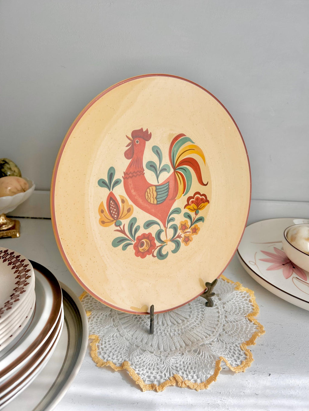 Vintage Taylor Smith & Taylor Rooster Plate: Cottage Farm Reveille Earthenware