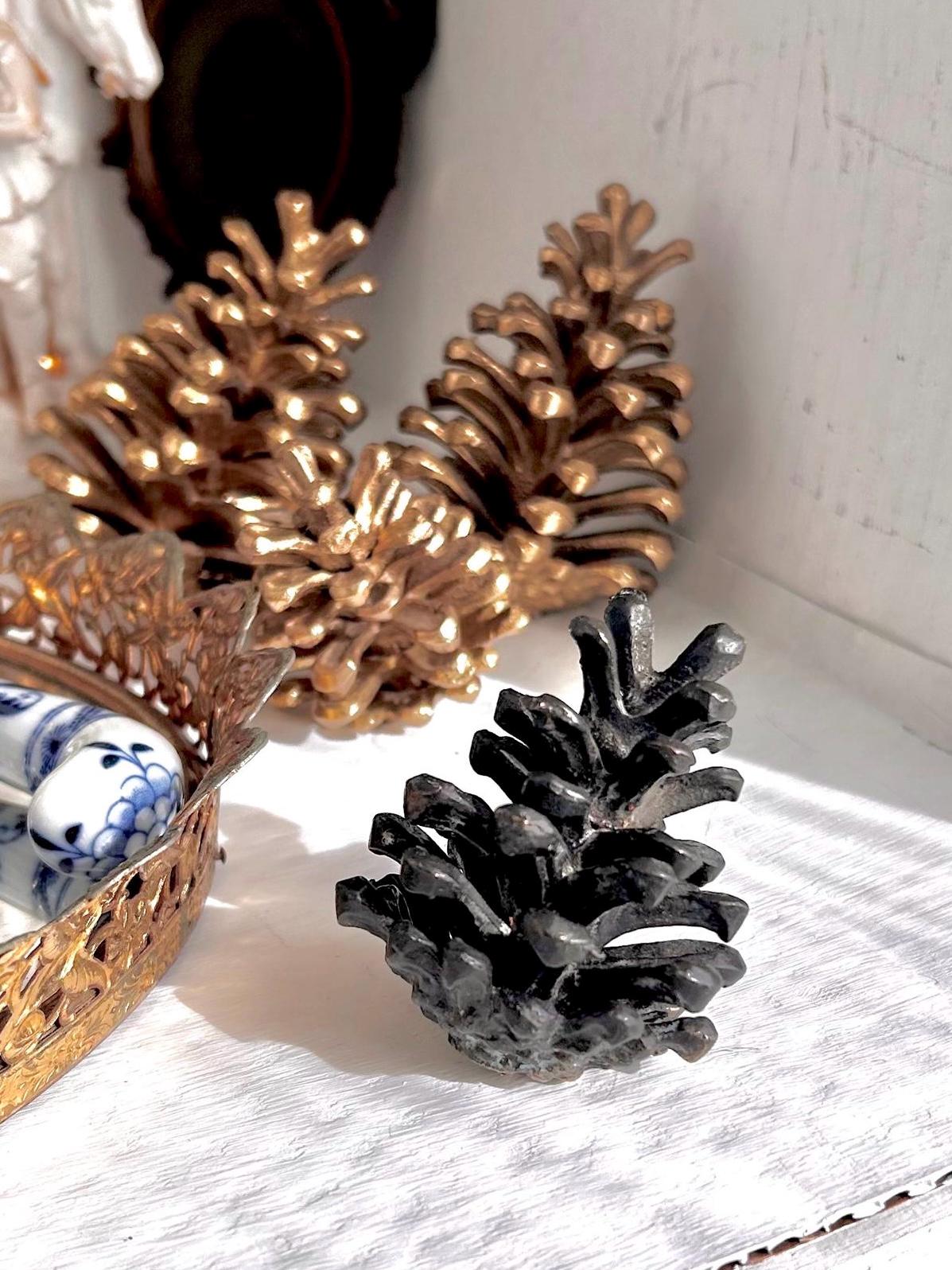 Vintage Solid Cast Brass Pinecones