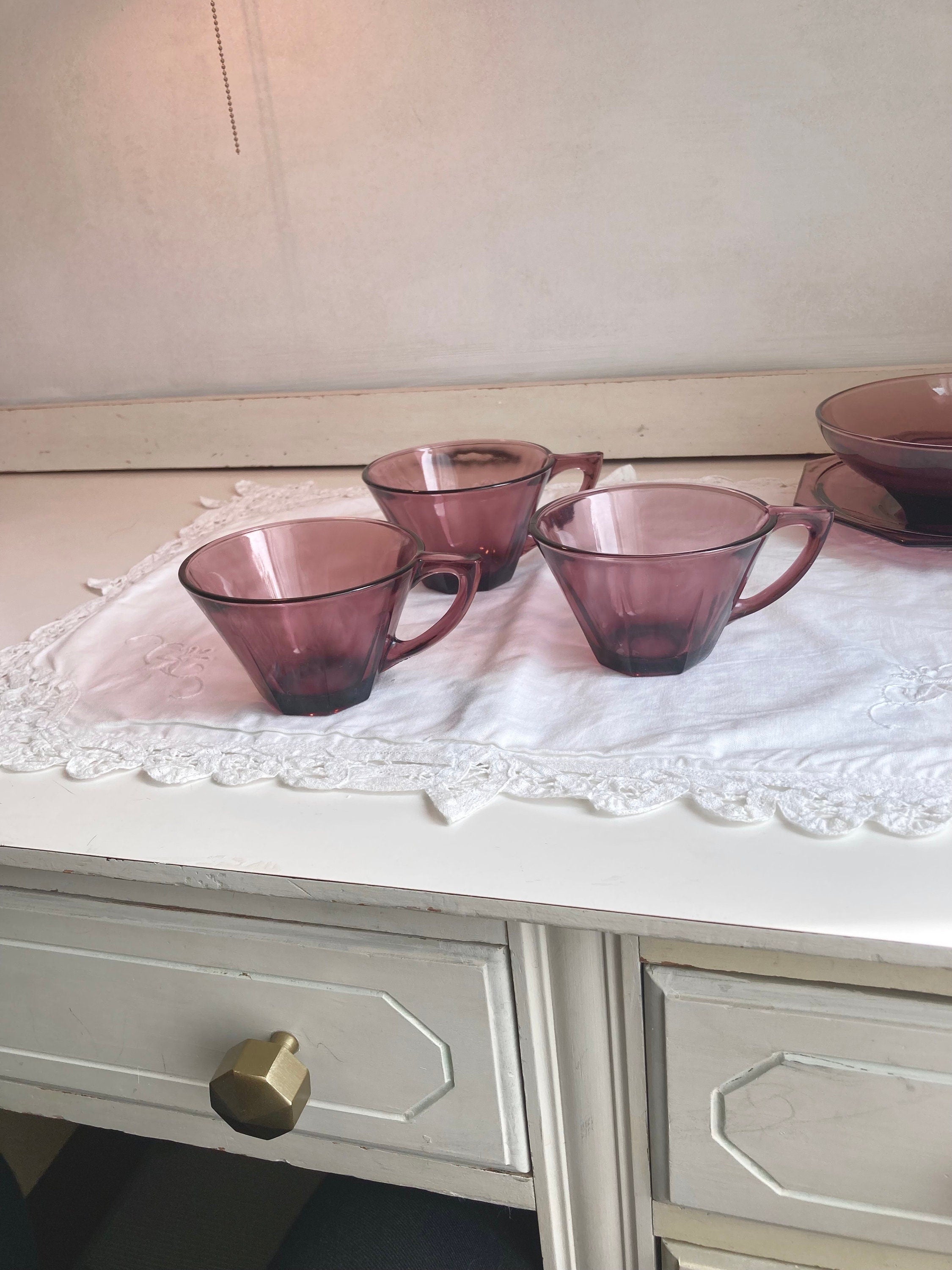 Moroccan Amethyst Hazel Atlas Teacups - Set of 3